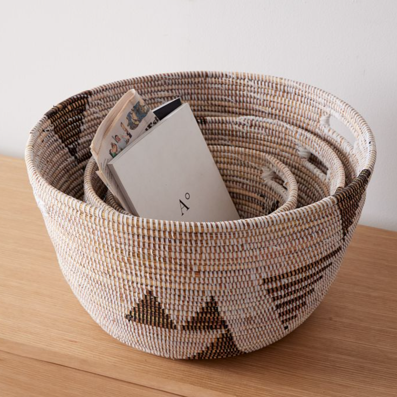 Handwoven Graphic Print Open Storage Basket, Set of 3