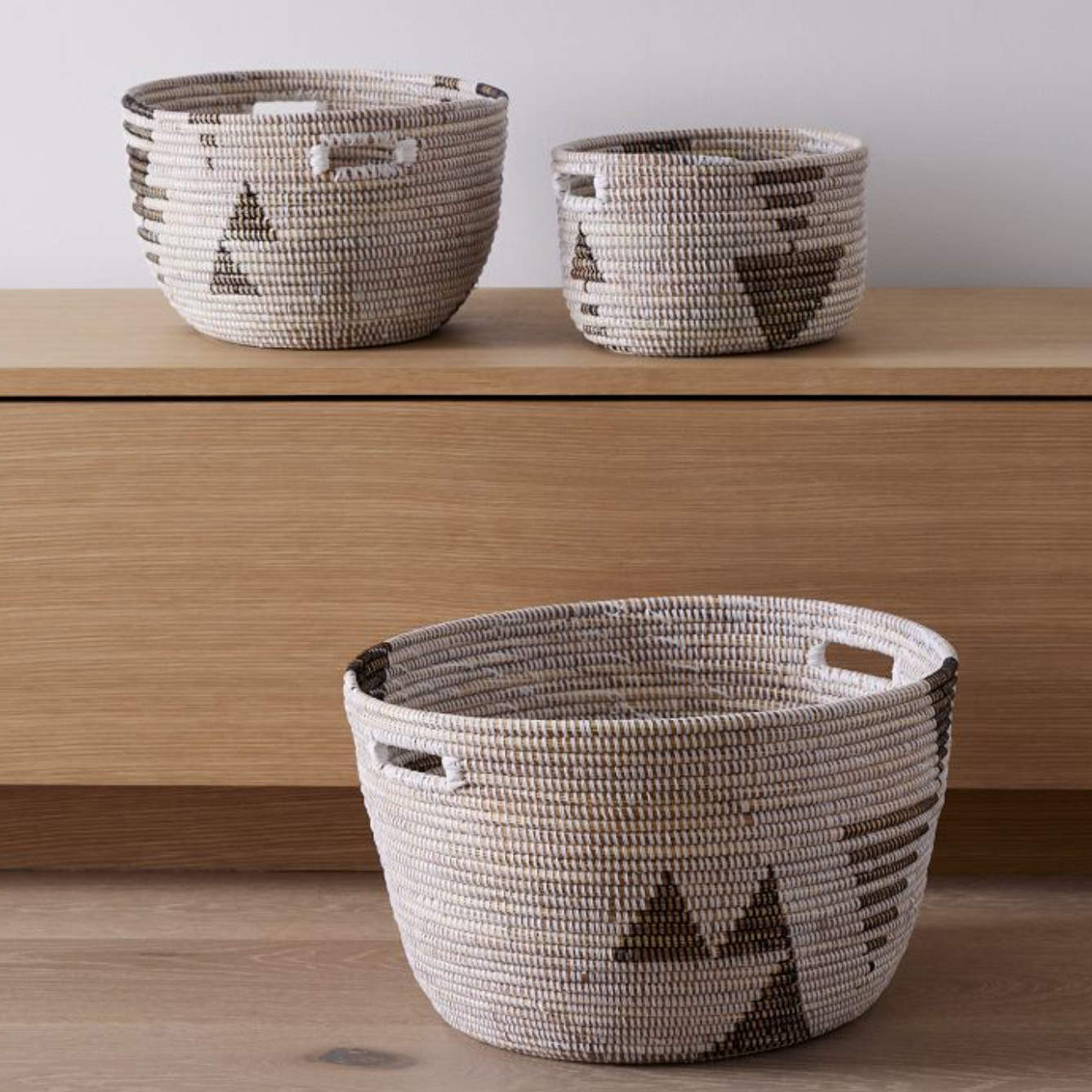 Handwoven Graphic Print Open Storage Basket, Set of 3