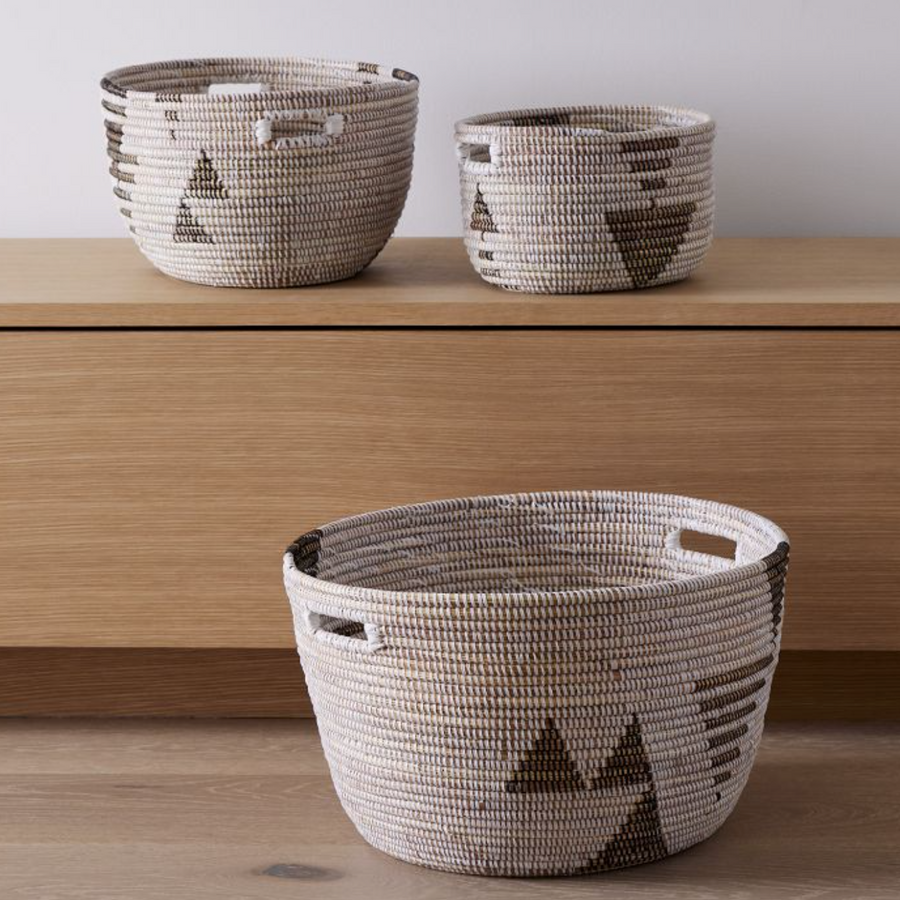 Handwoven Graphic Print Open Storage Basket, Set of 3