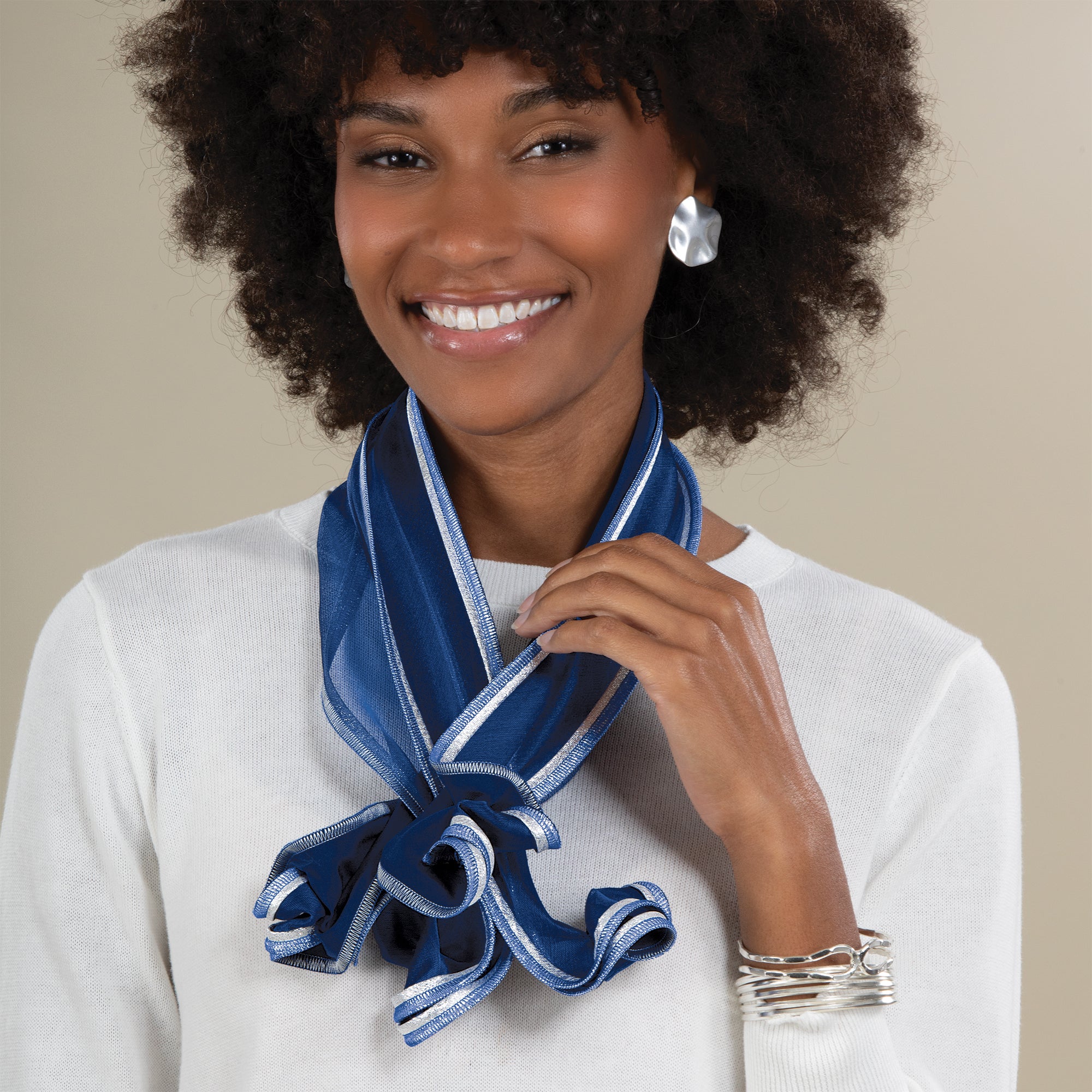 Sparkling Blue & Silver Short Sculptural Scarf | Uno Alla Volta