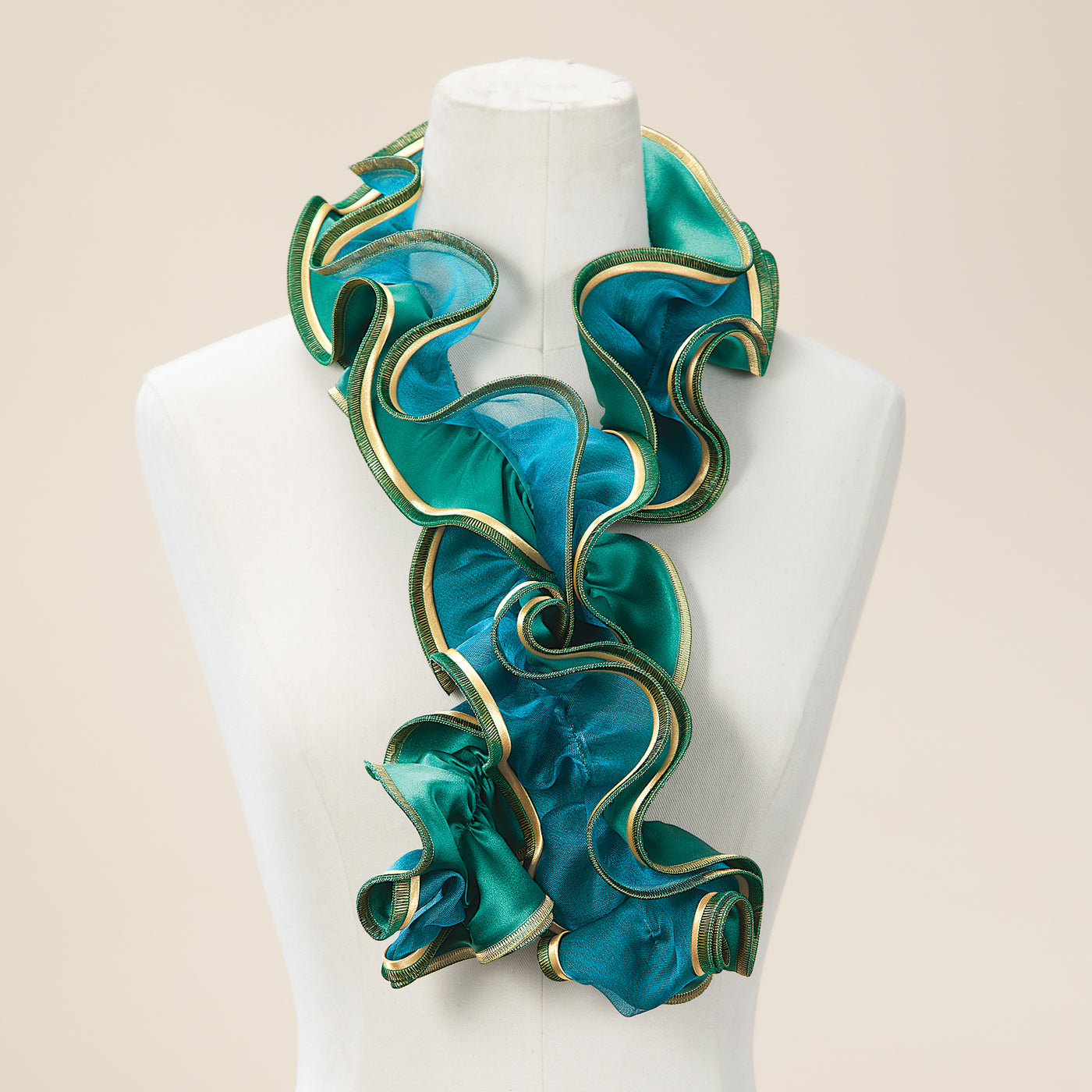 Emerald & Gold Short Sculptural Curl Scarf
