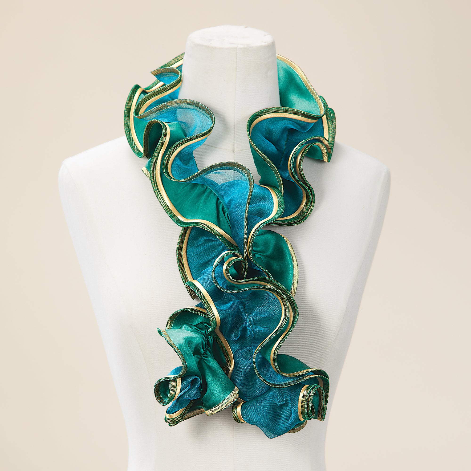 Emerald & Gold Short Sculptural Curl Scarf