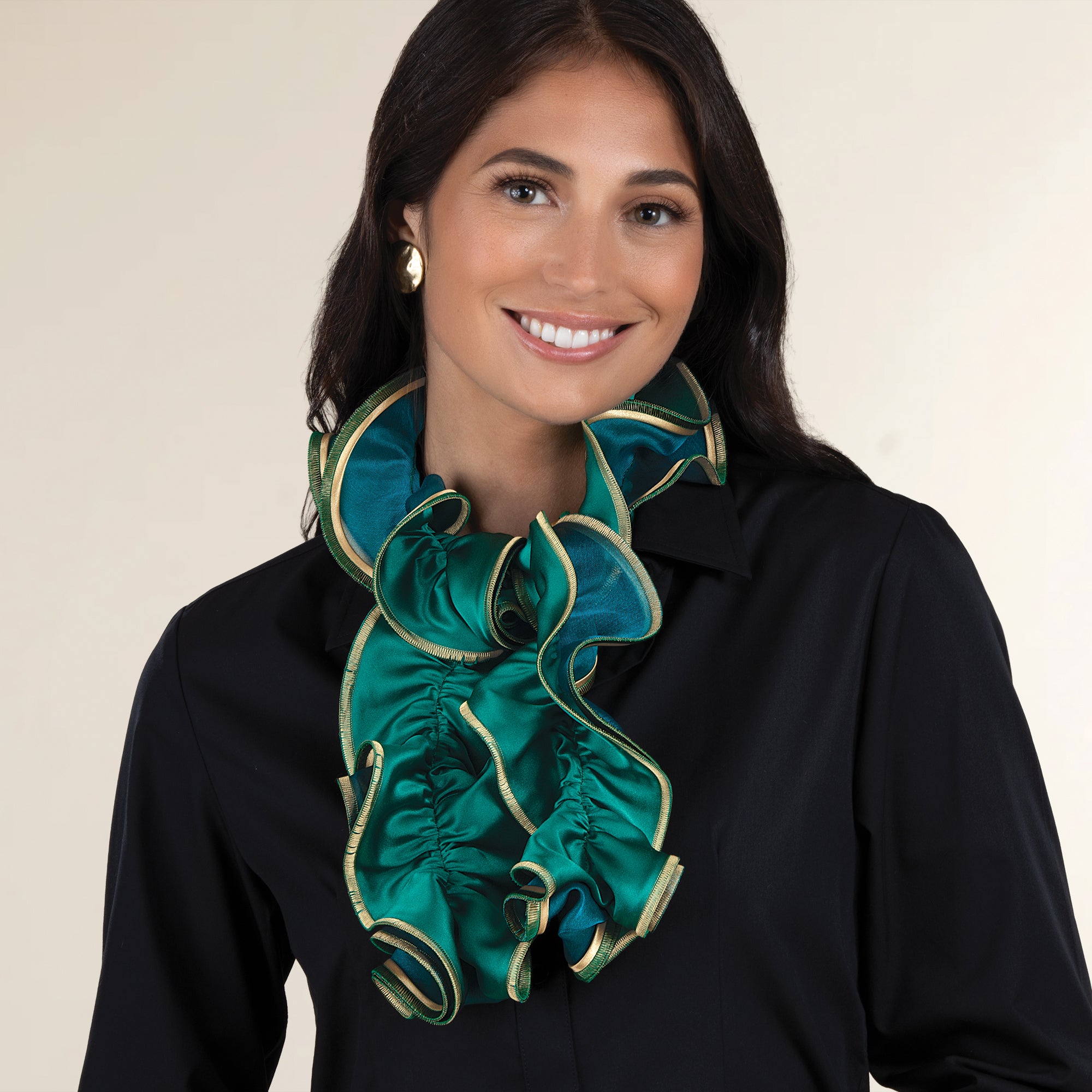 Emerald & Gold Short Sculptural Curl Scarf