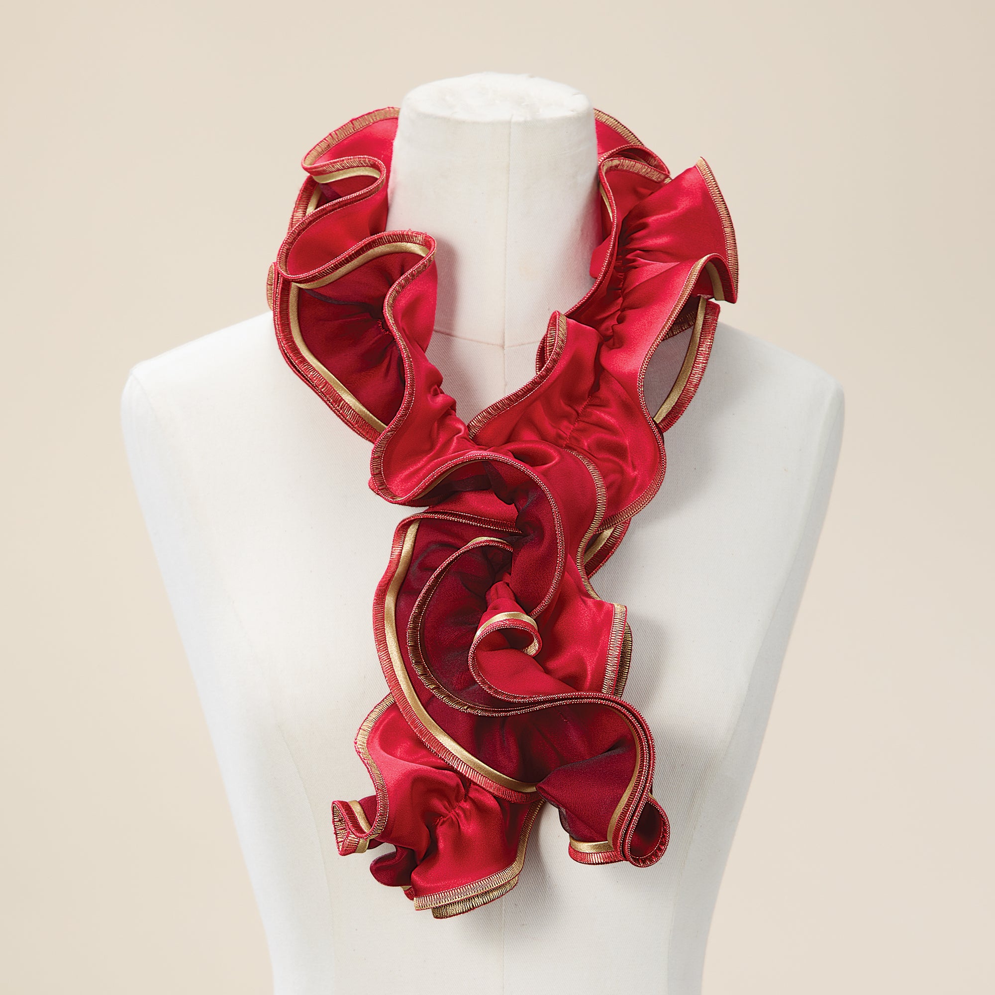 Red & Gold Short Sculptural Curl Scarf