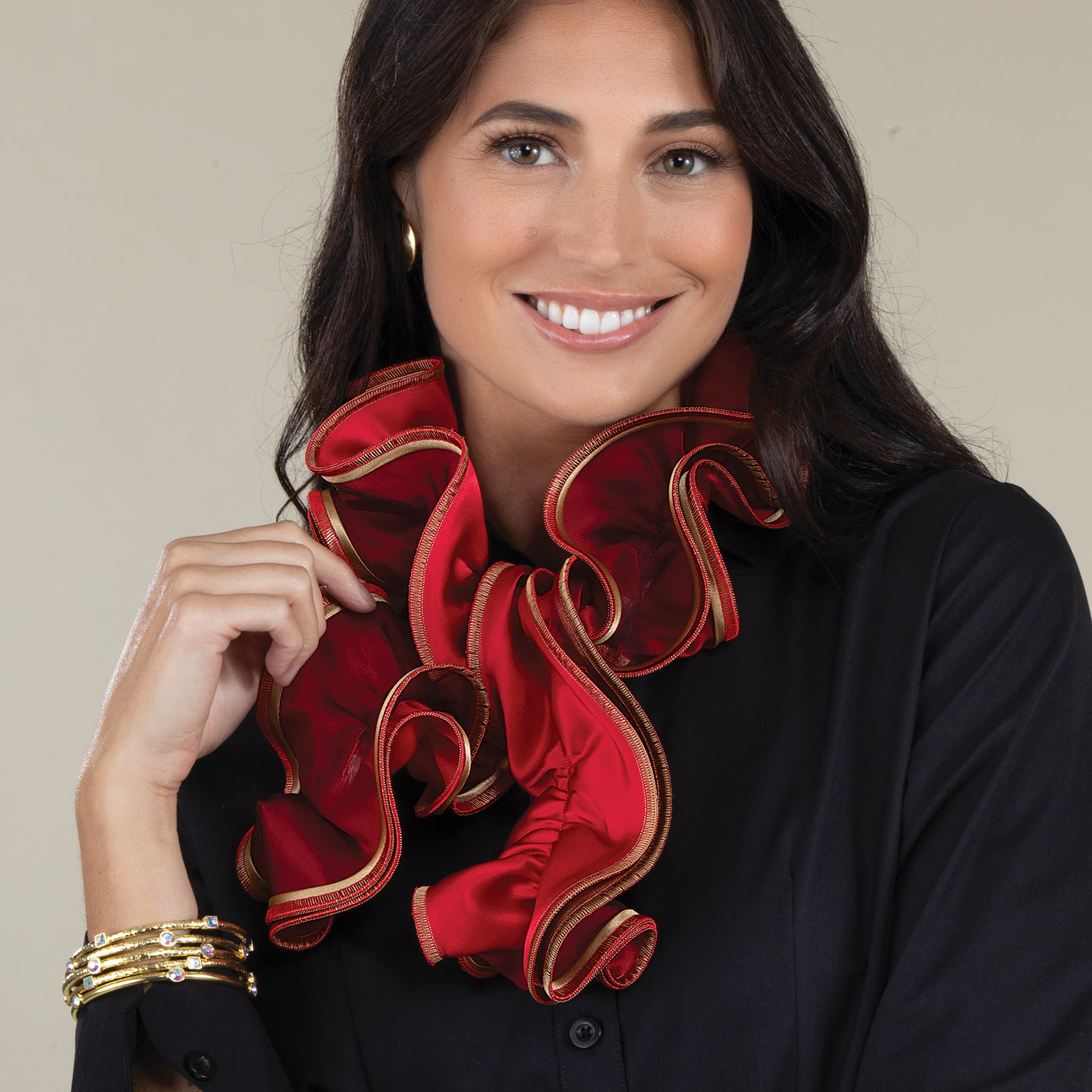 Red & Gold Short Sculptural Curl Scarf