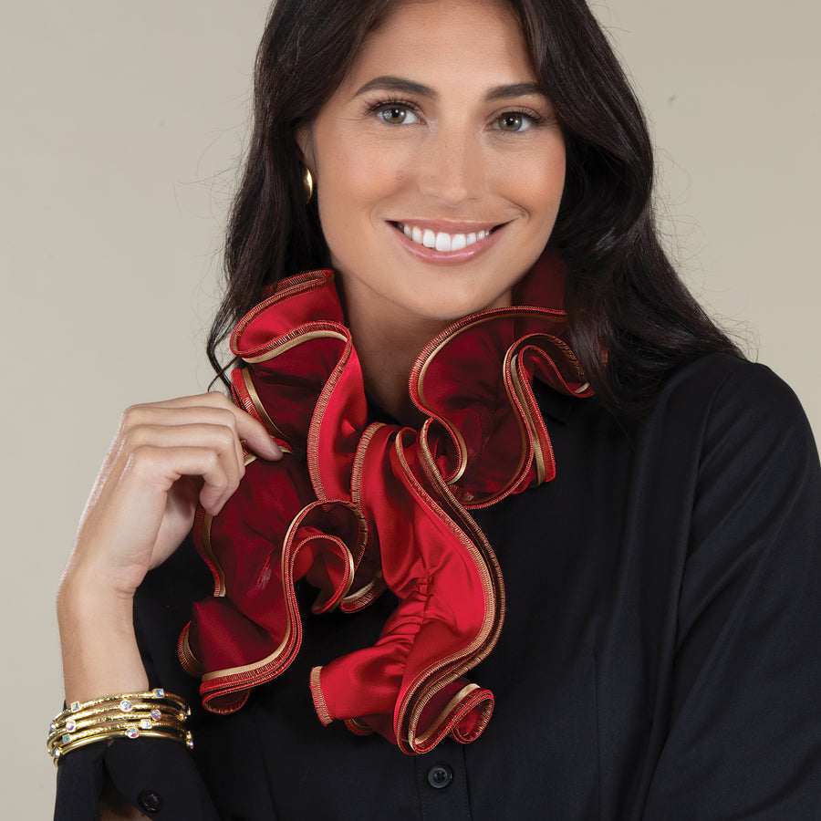 Red & Gold Short Sculptural Curl Scarf