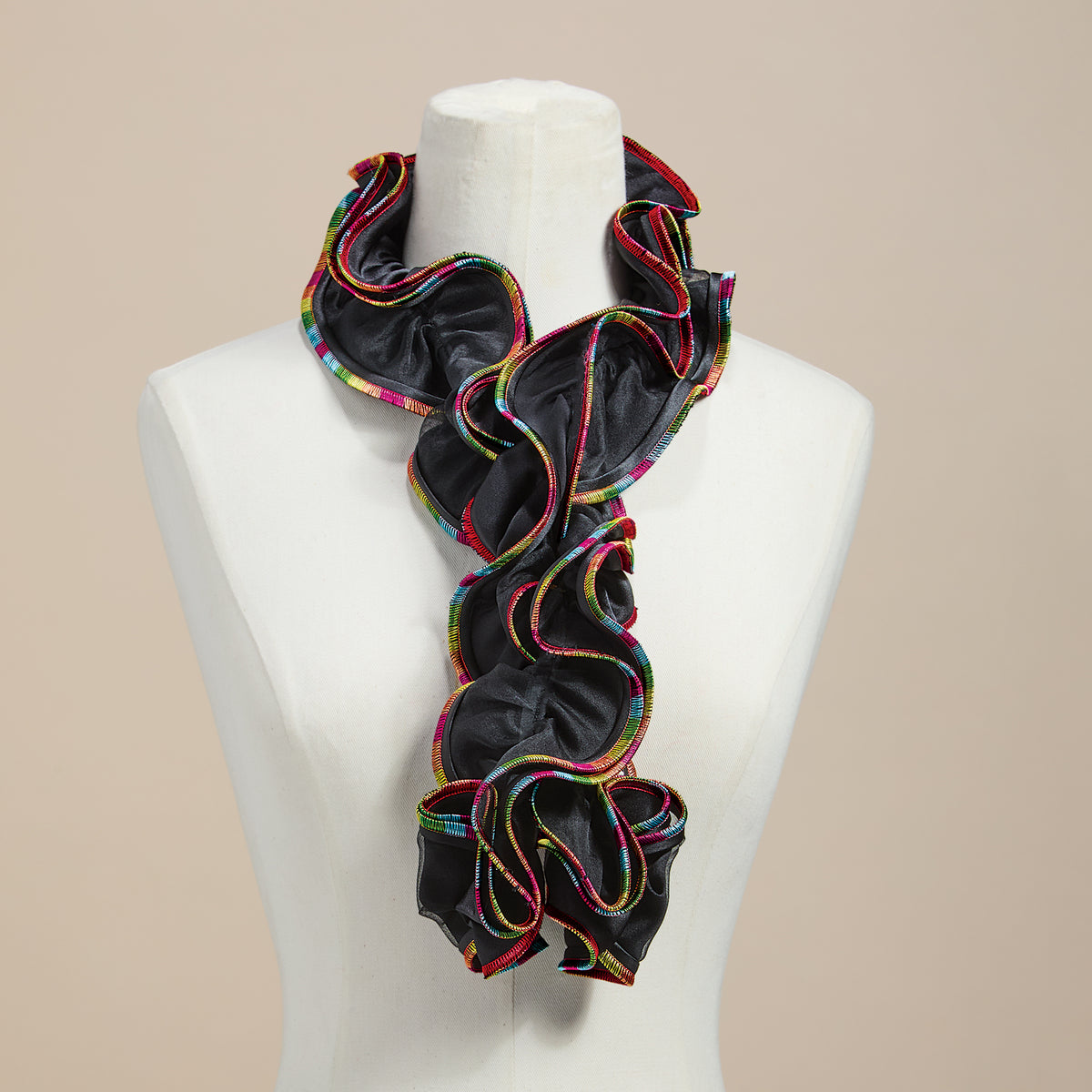Black & Multicolored Short Sculptural Curl Scarf (Preorder)