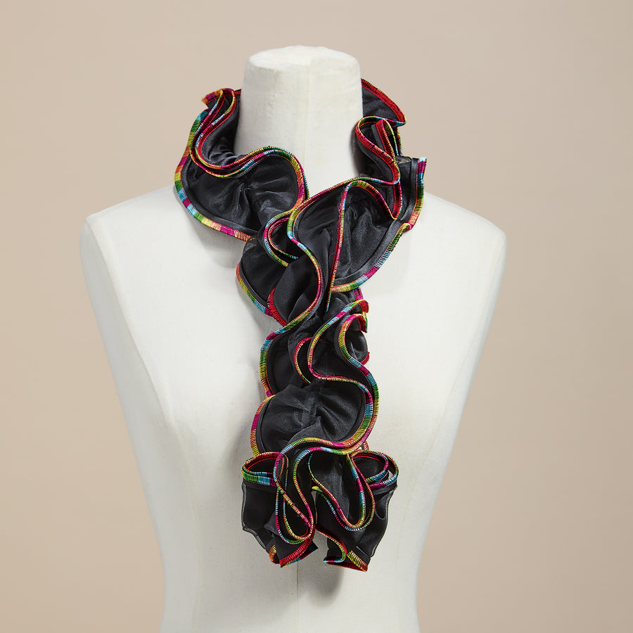 Black & Multicolored Short Sculptural Curl Scarf (Preorder)