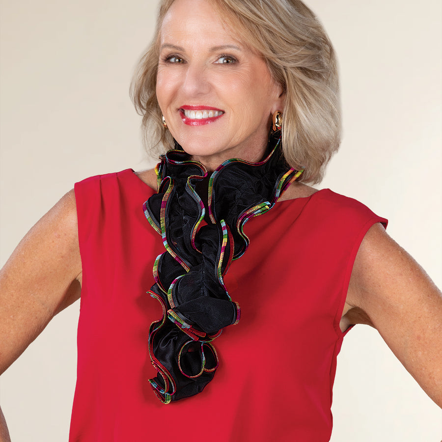 Black & Multicolored Short Sculptural Curl Scarf (Preorder)