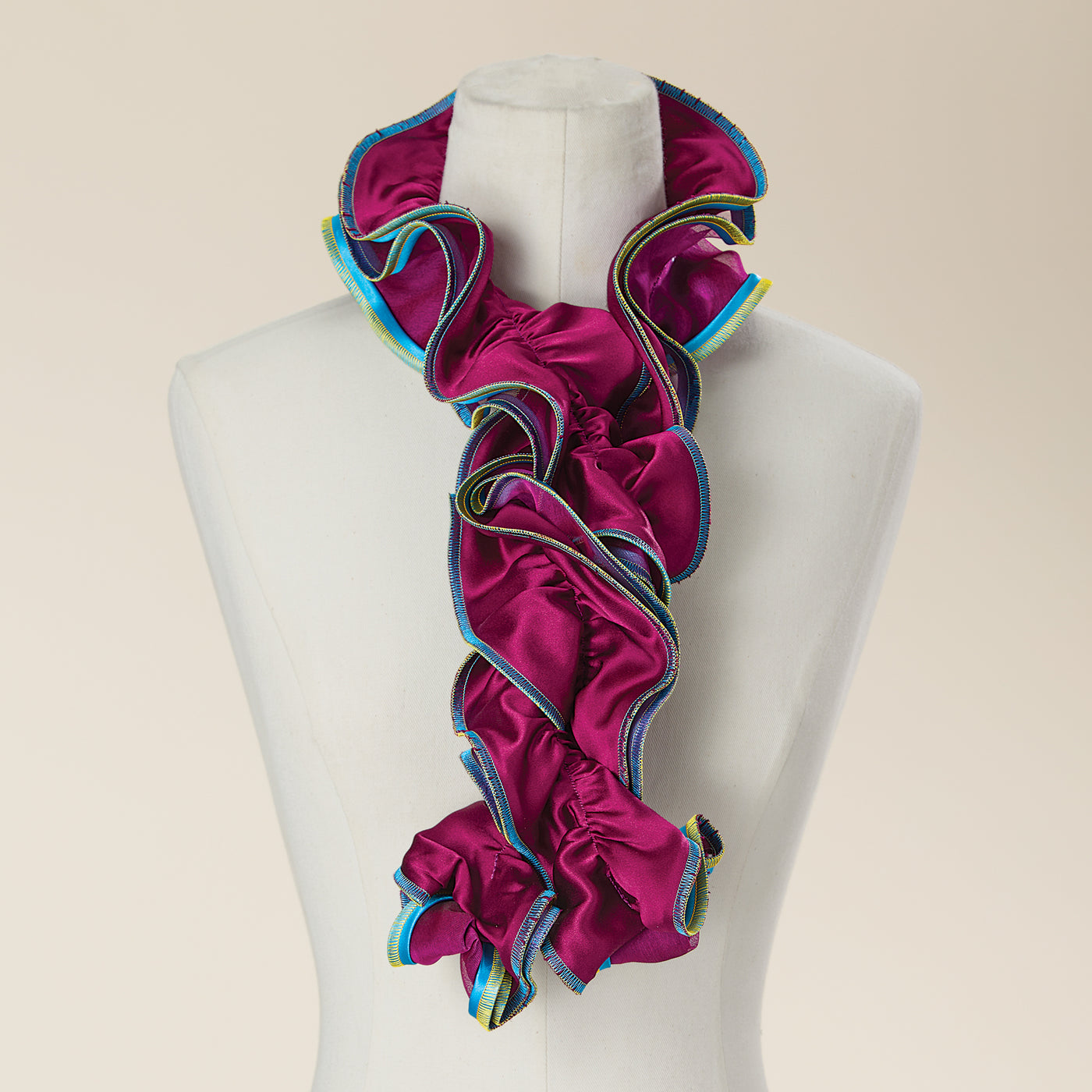 Purple, Teal & Yellow Short Sculptural Curl Scarf