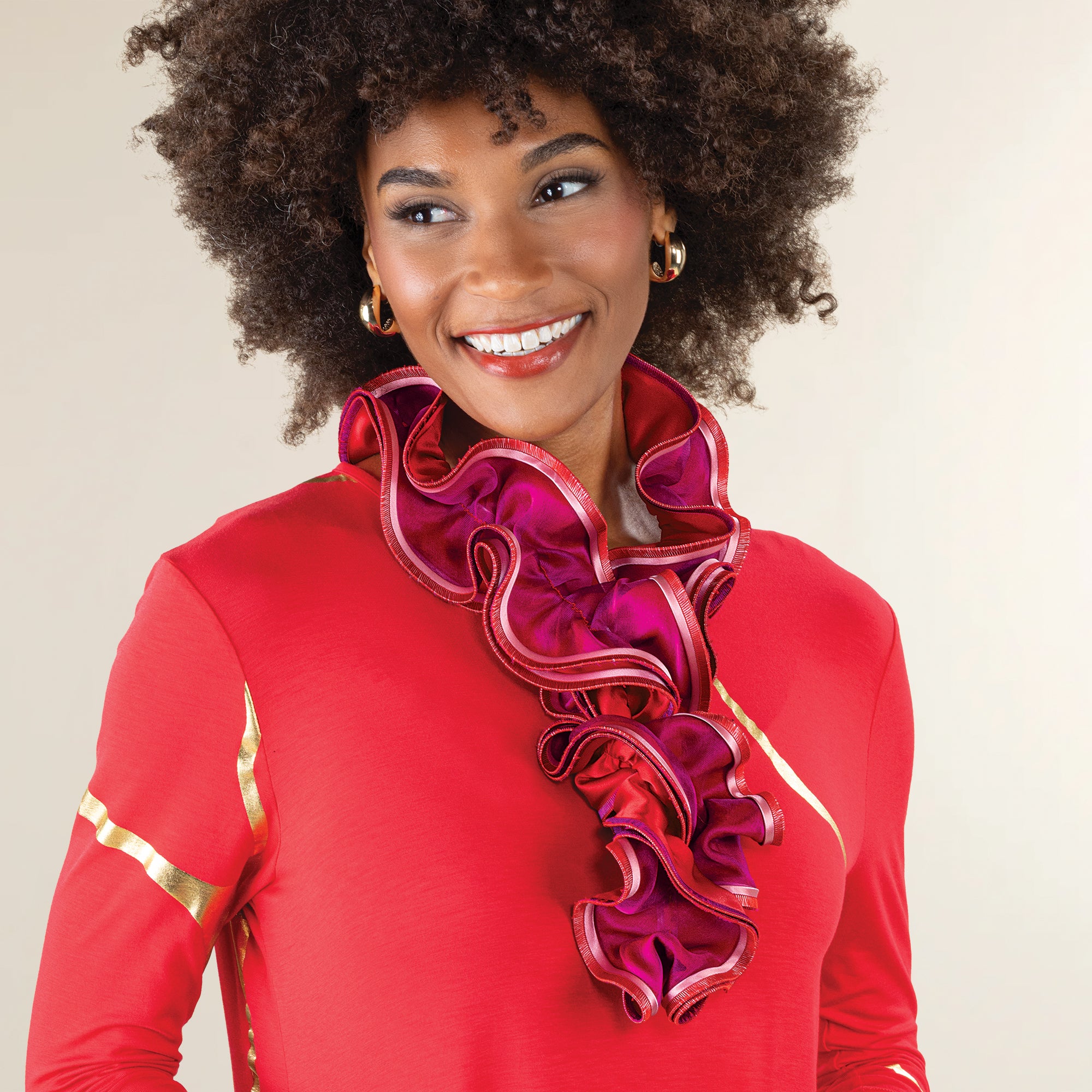 Scarlet & Pink Short Sculptural Curl Scarf