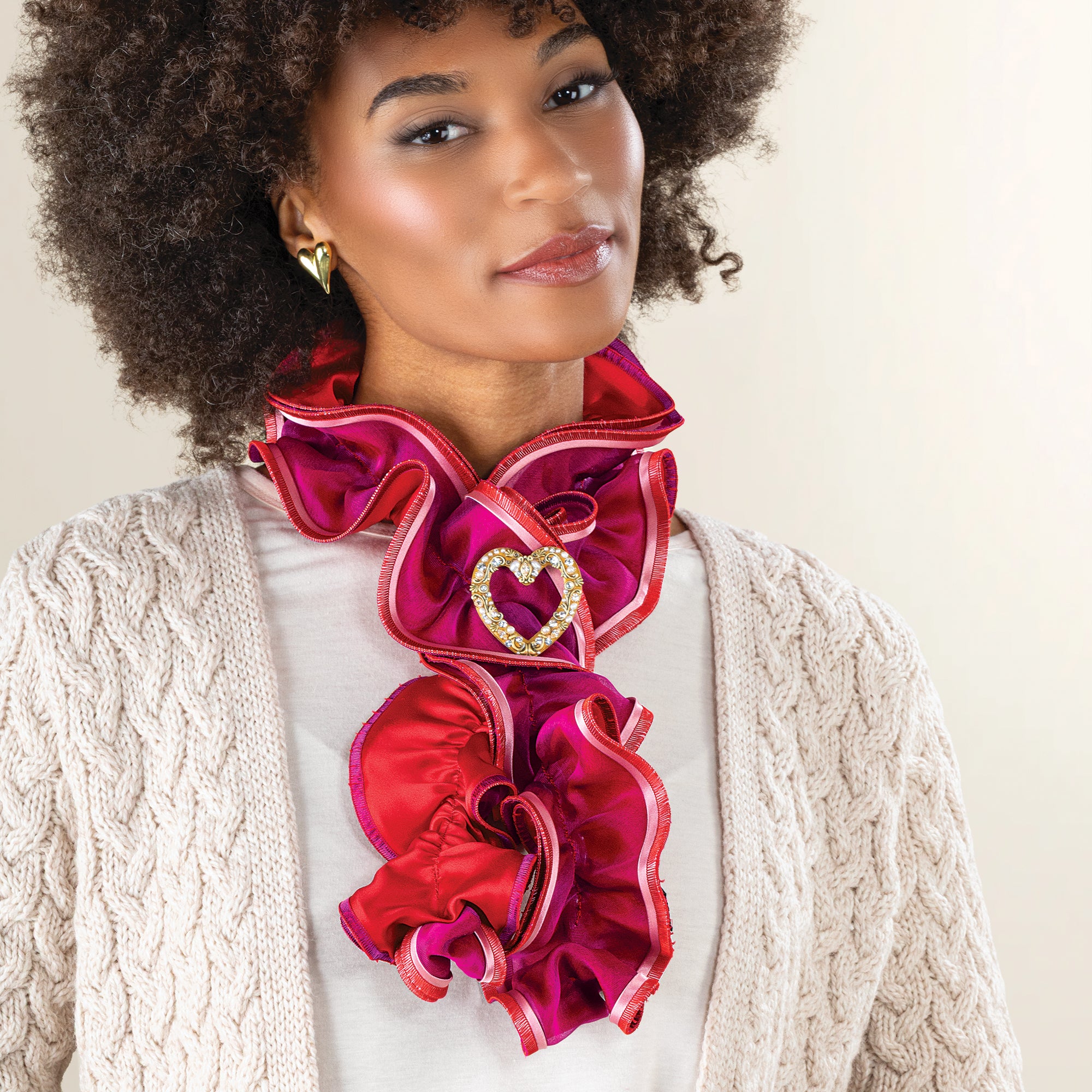 Scarlet & Pink Short Sculptural Curl Scarf