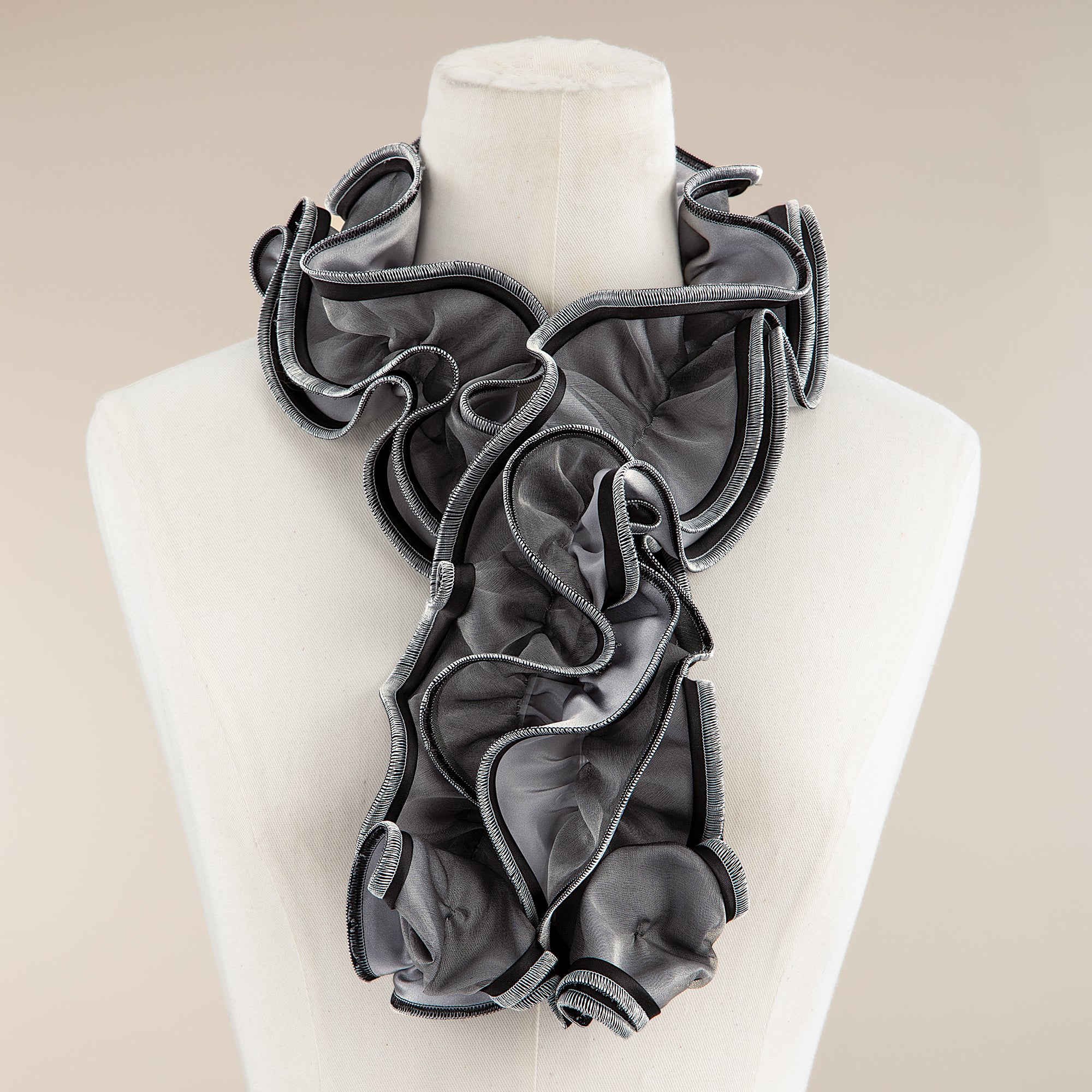 Gray, Black & Silver Short Sculptural Curl Scarf