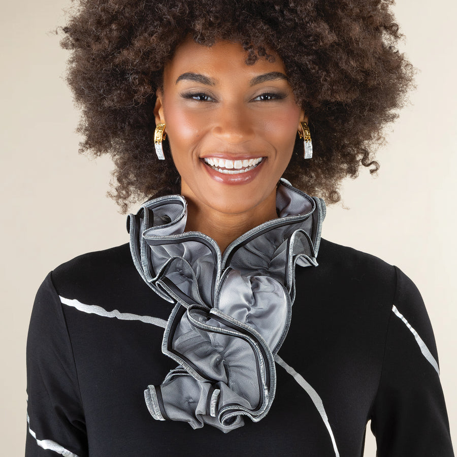 Gray, Black & Silver Short Sculptural Curl Scarf