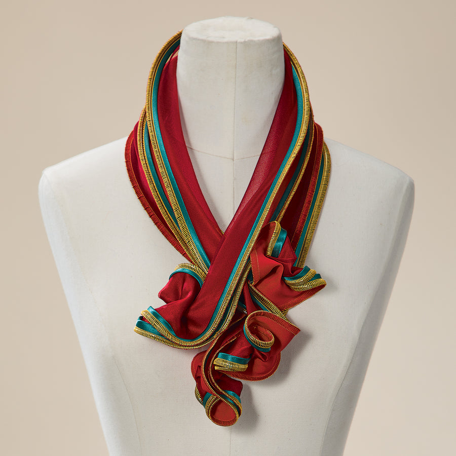 Red, Green & Gold Short Sculptural Scarf
