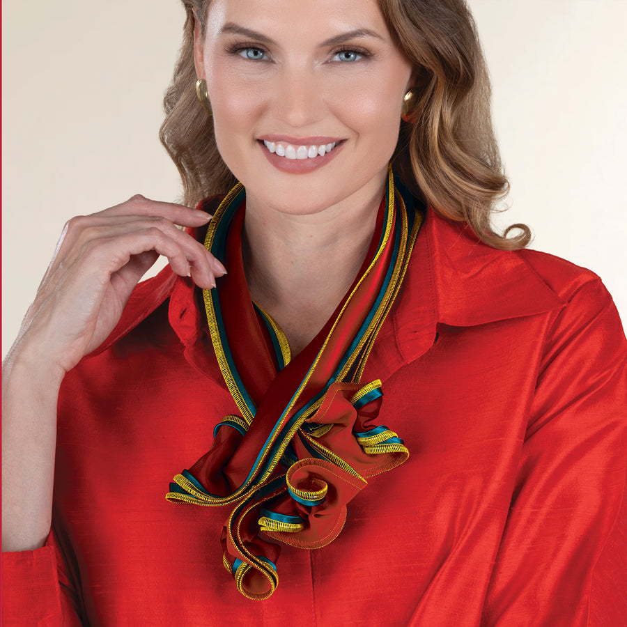 Red, Green & Gold Short Sculptural Scarf