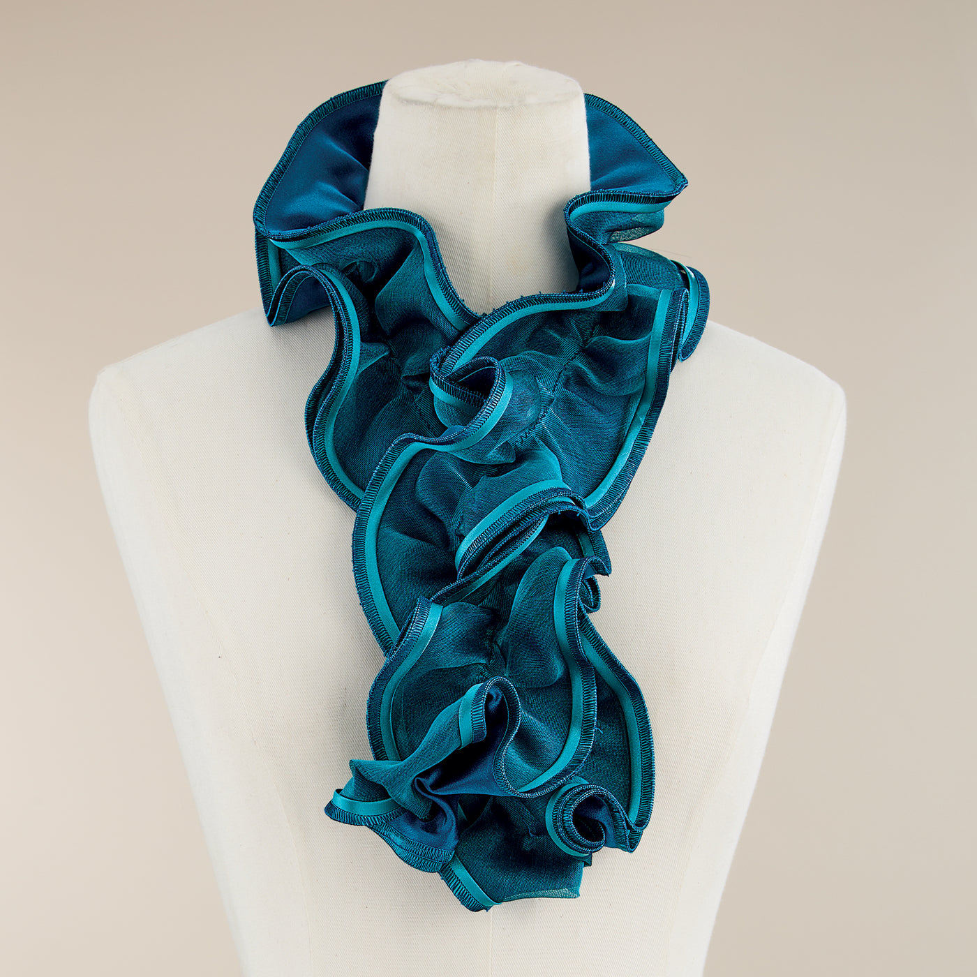 Blue & Teal Short Sculptural Curl Scarf