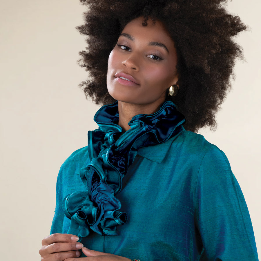 Blue & Teal Short Sculptural Curl Scarf