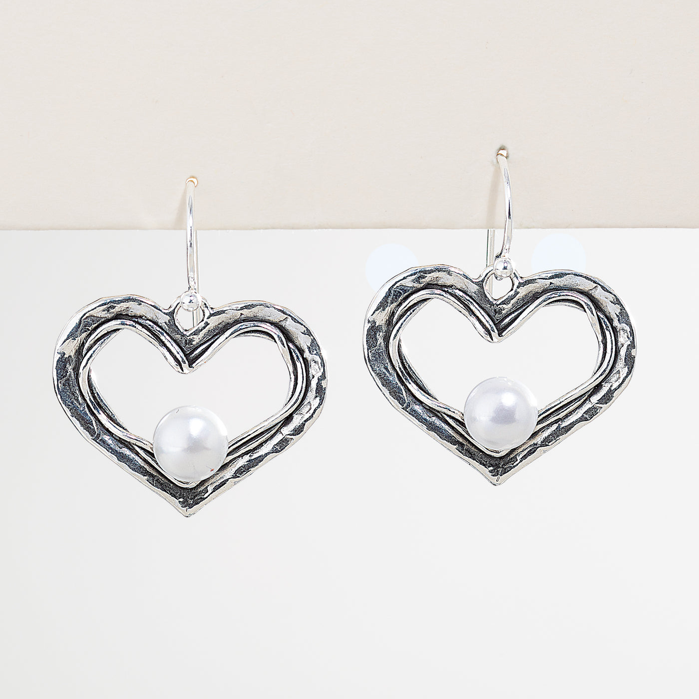 Sterling Silver Heart & Pearl Cut-Out Earrings