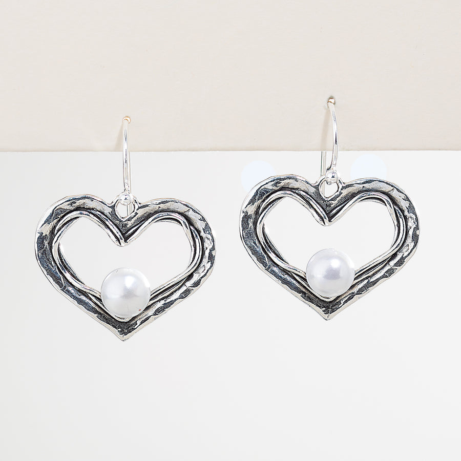 Sterling Silver Heart & Pearl Cut-Out Earrings