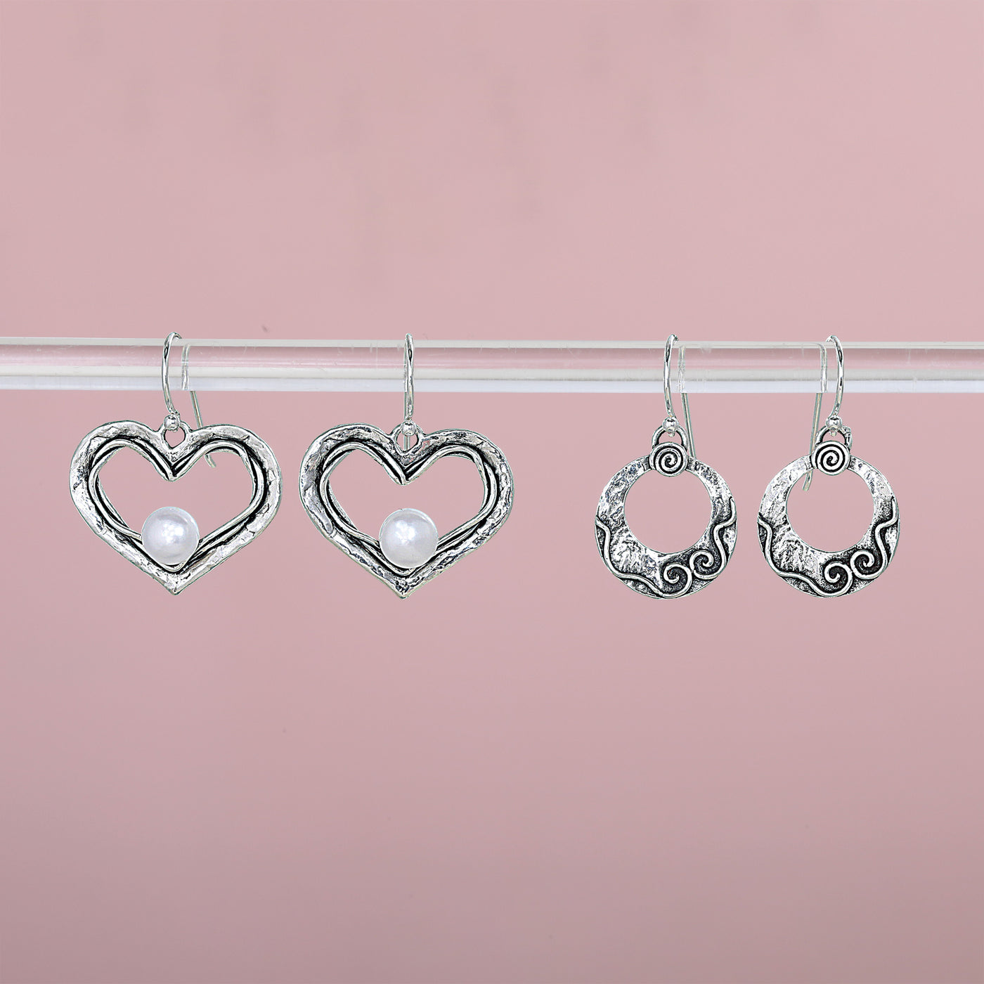 Sterling Silver Heart & Pearl Cut-Out Earrings