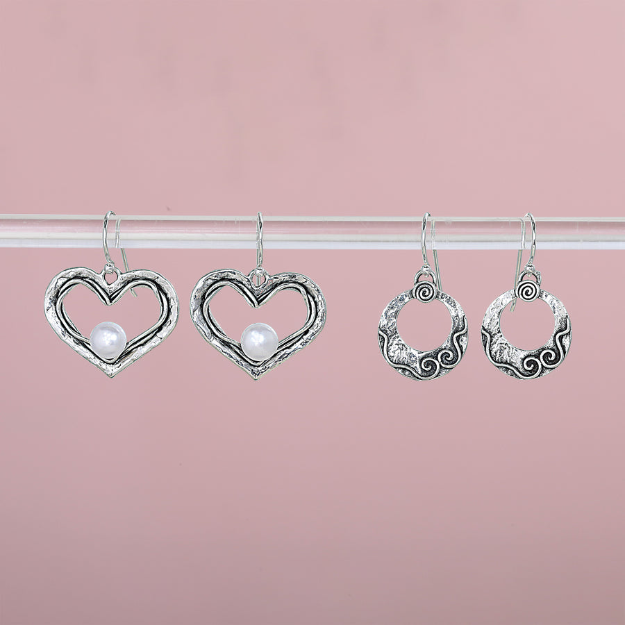 Sterling Silver Heart & Pearl Cut-Out Earrings