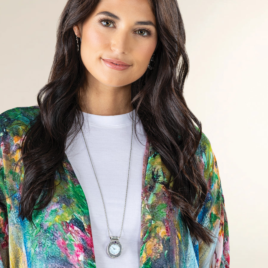 Sterling Silver Amethyst Accented Watch Necklace