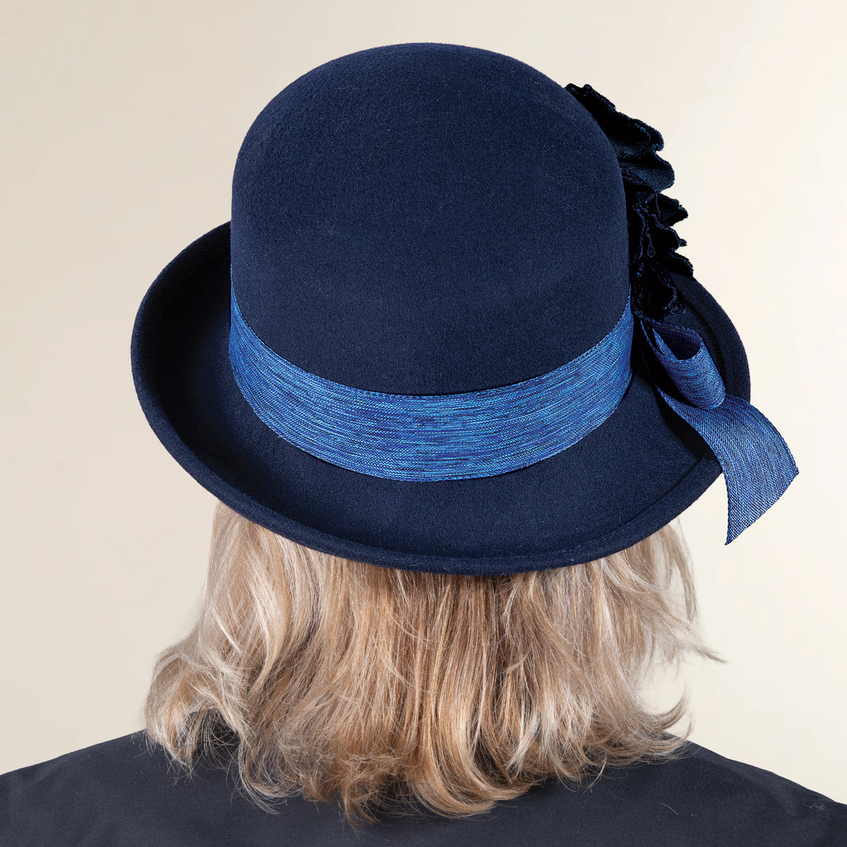 Amelia Navy Wool Floral Cloche (Preorder)
