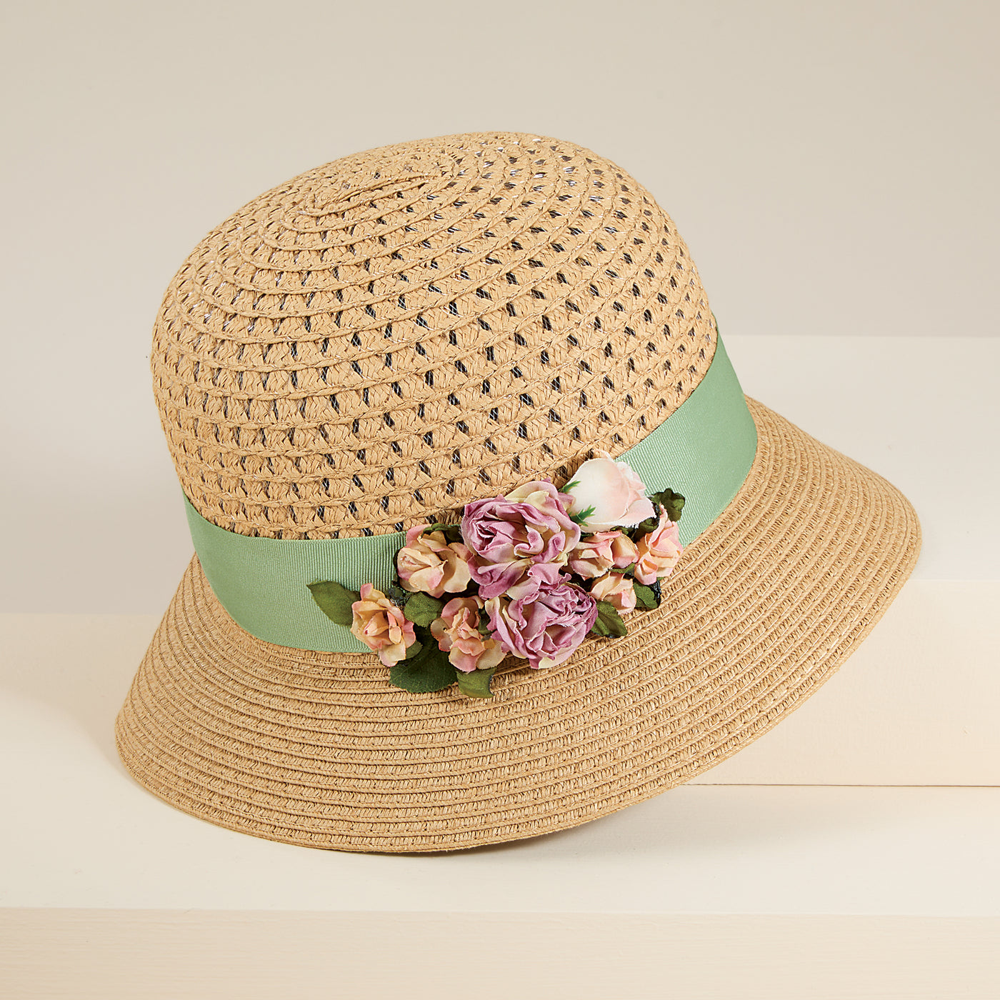 Laurie Natural Straw Rosebud Cloche