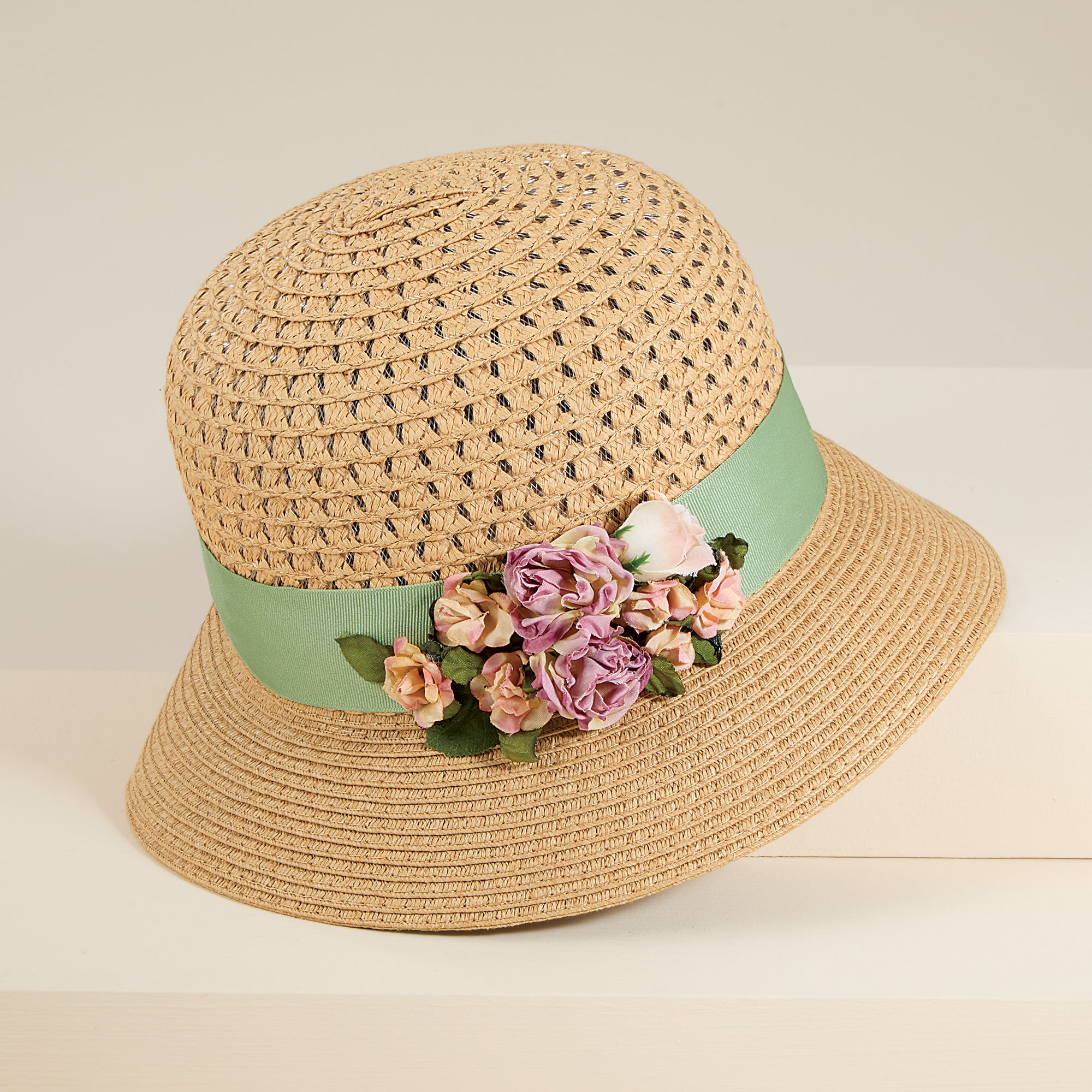 Laurie Natural Straw Rosebud Cloche