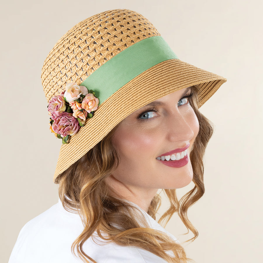 Laurie Natural Straw Rosebud Cloche