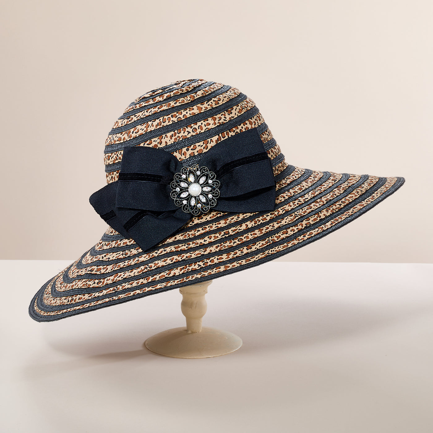 Bedelia TwoToned Leopard Print Sun Hat Uno Alla Volta