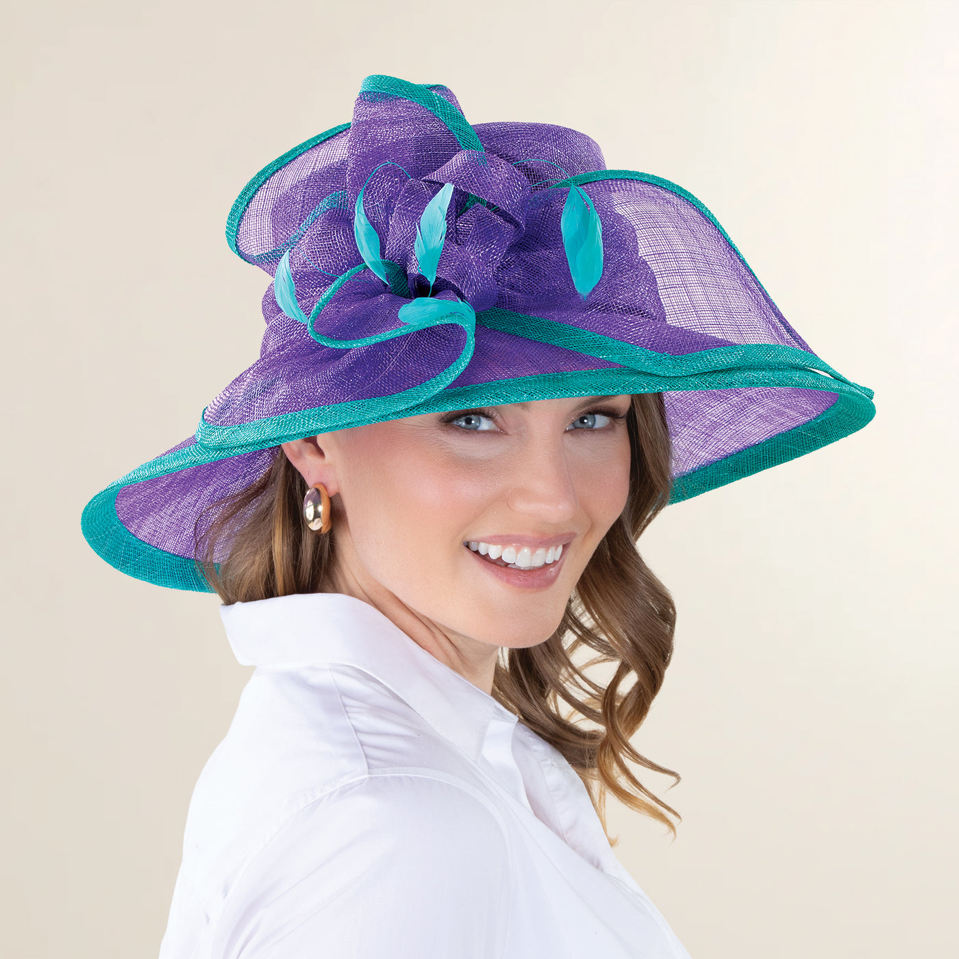 Tamara Purple & Teal Straw Derby Hat