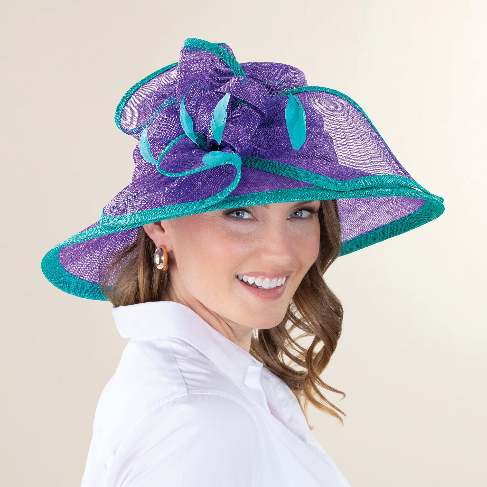 Tamara Purple & Teal Straw Derby Hat