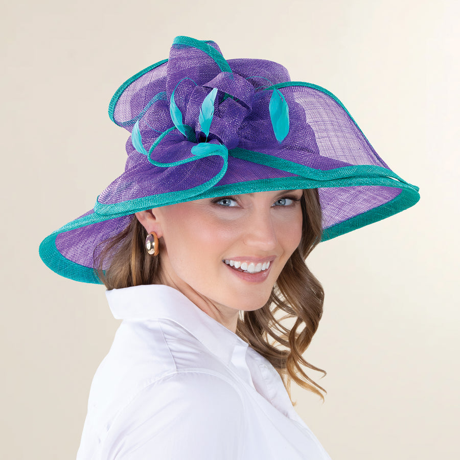 Tamara Purple & Teal Straw Derby Hat