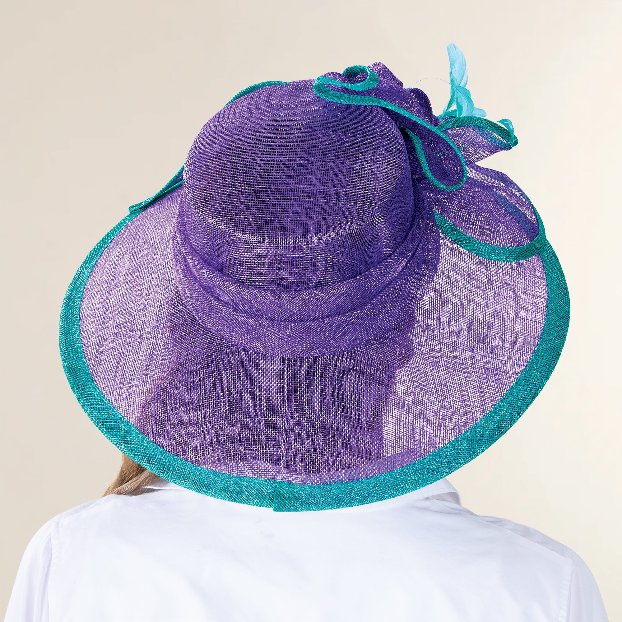 Tamara Purple & Teal Straw Derby Hat