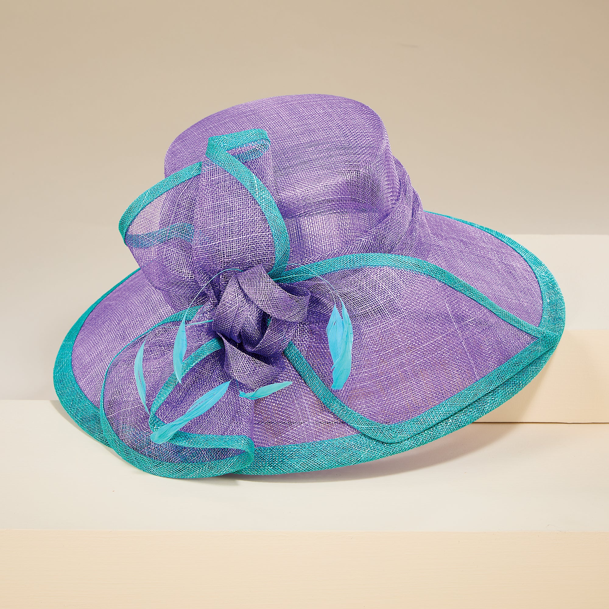 Tamara Purple & Teal Straw Derby Hat