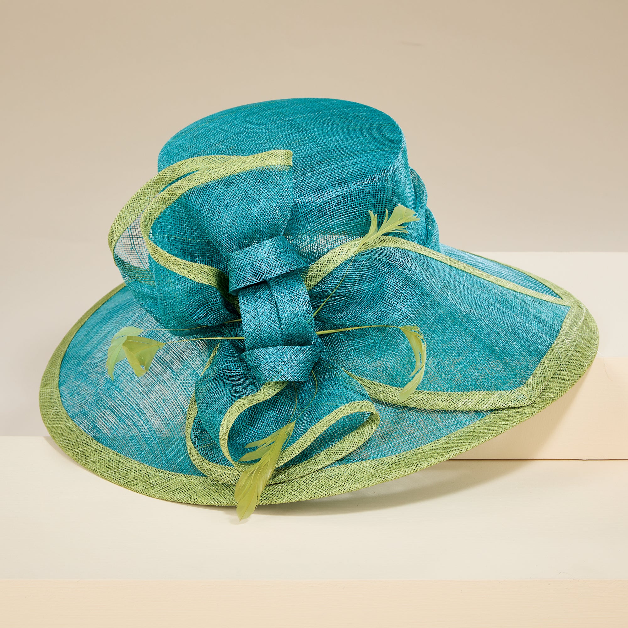 Tamara Turquoise & Lime Straw Derby Hat
