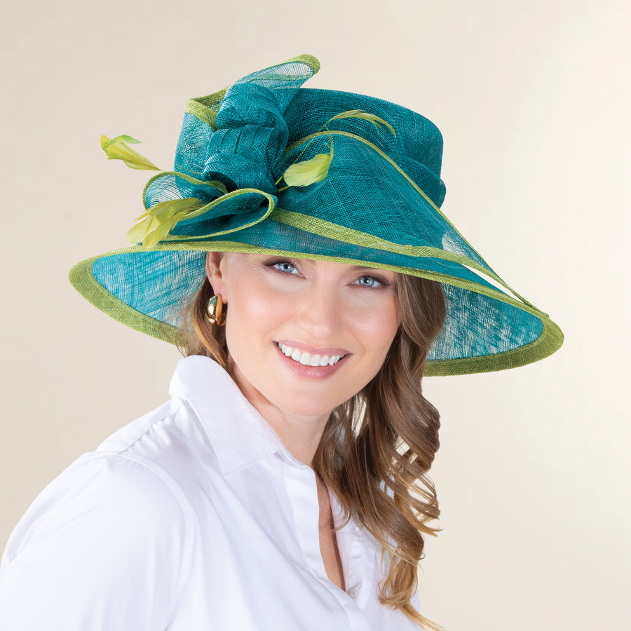 Tamara Turquoise & Lime Straw Derby Hat
