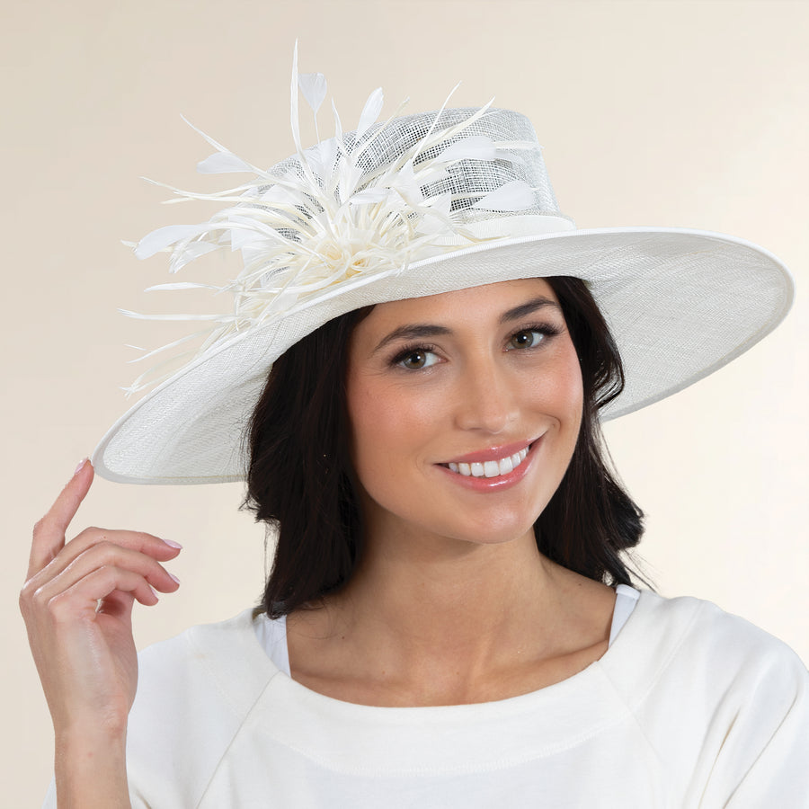 Lauren Feathered Wide-Brimmed Derby Hat