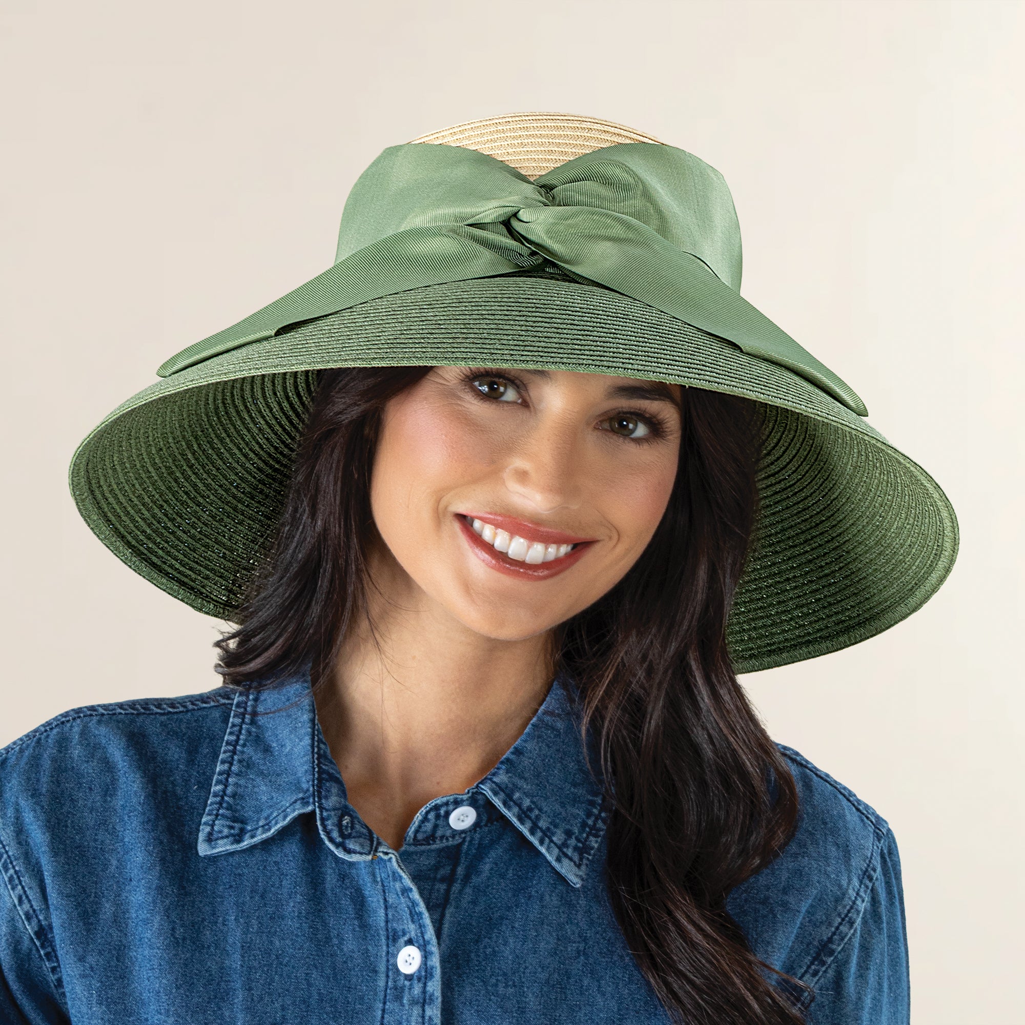 Astrid Two-Toned Tan & Sage Twist Bow Lampshade Hat