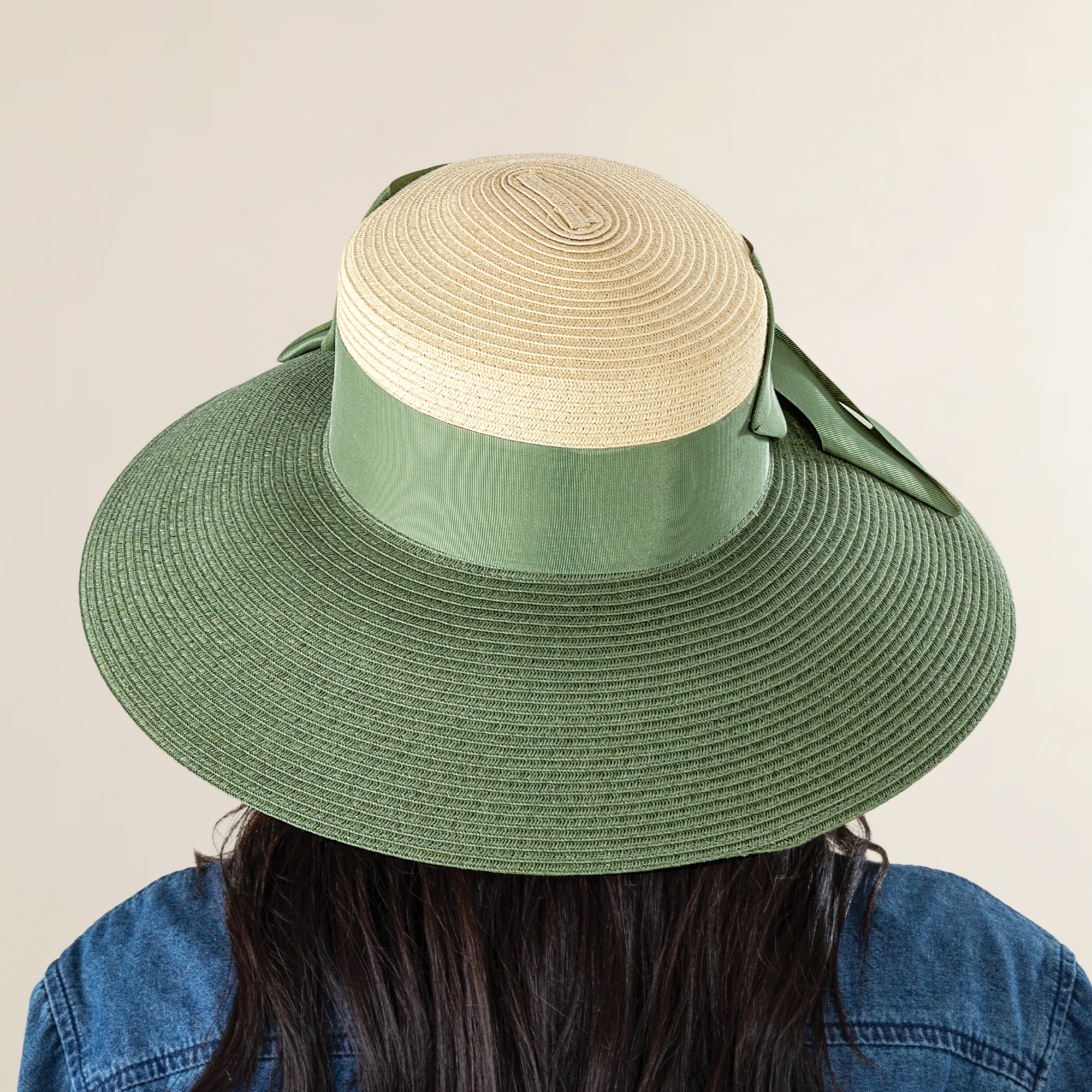 Astrid Two-Toned Tan & Sage Twist Bow Lampshade Hat
