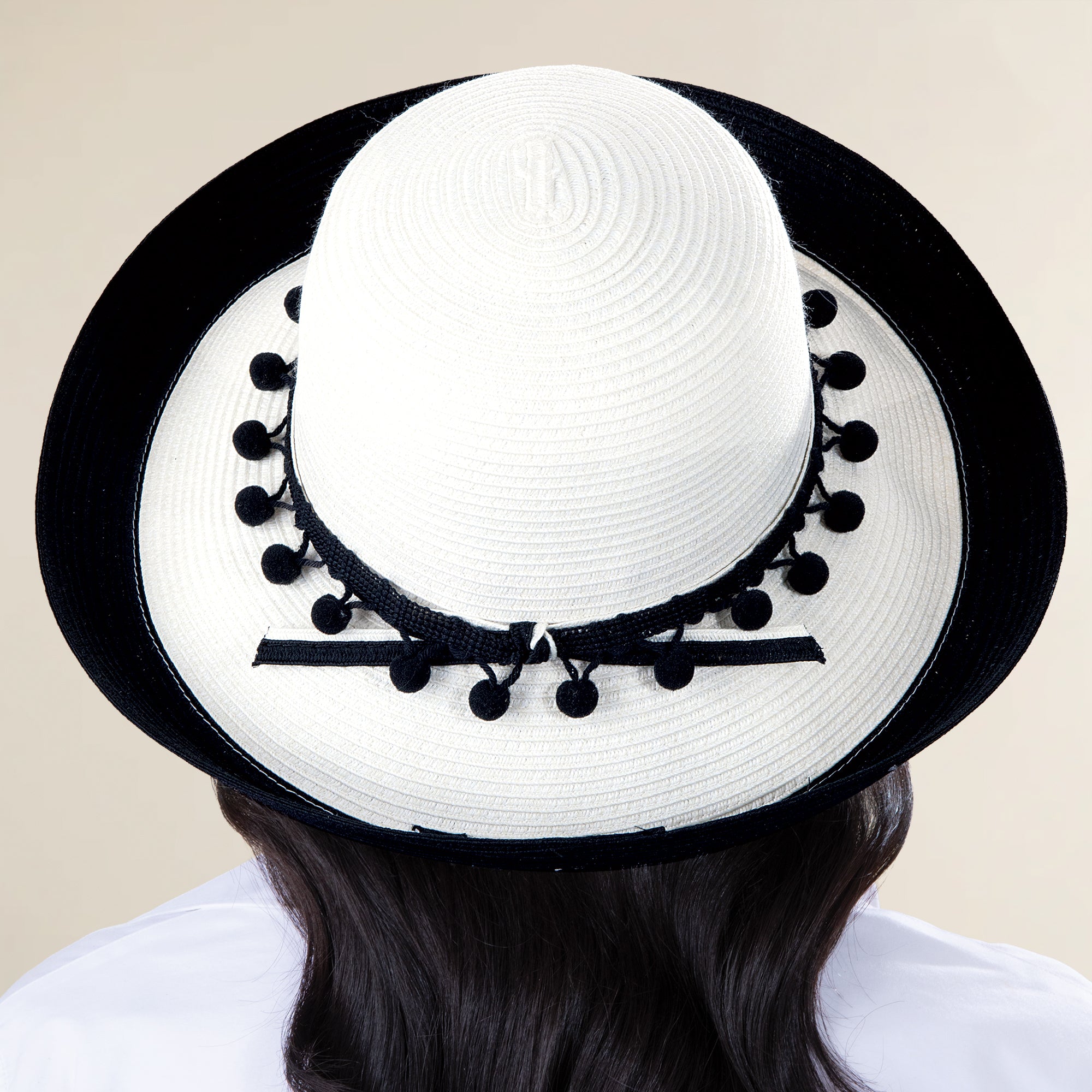 Lanie White & Black Pom Pom Roller (Preorder)
