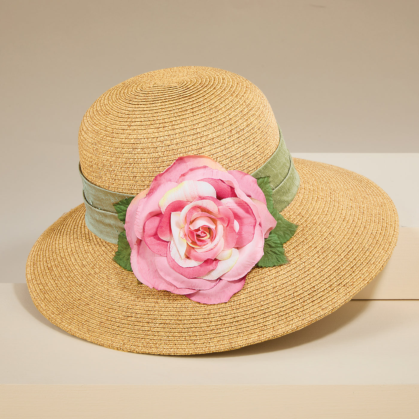 Perri Wide-Brim Floral & Straw Sun Hat