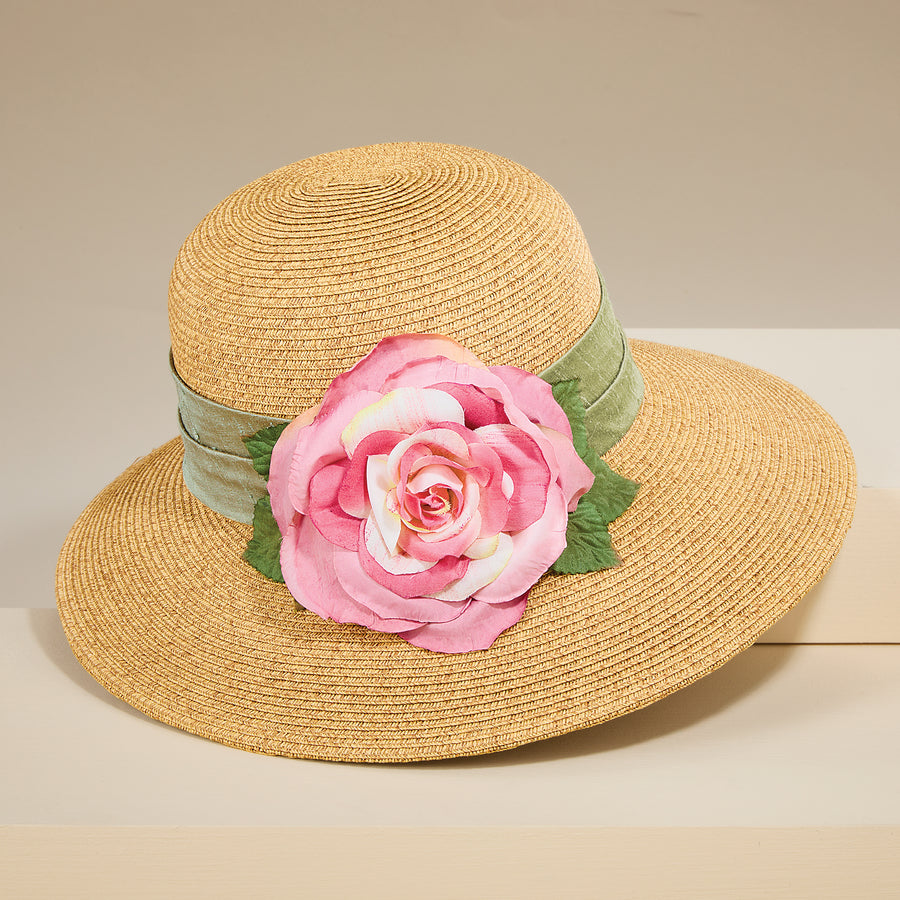 Perri Wide-Brim Floral & Straw Sun Hat
