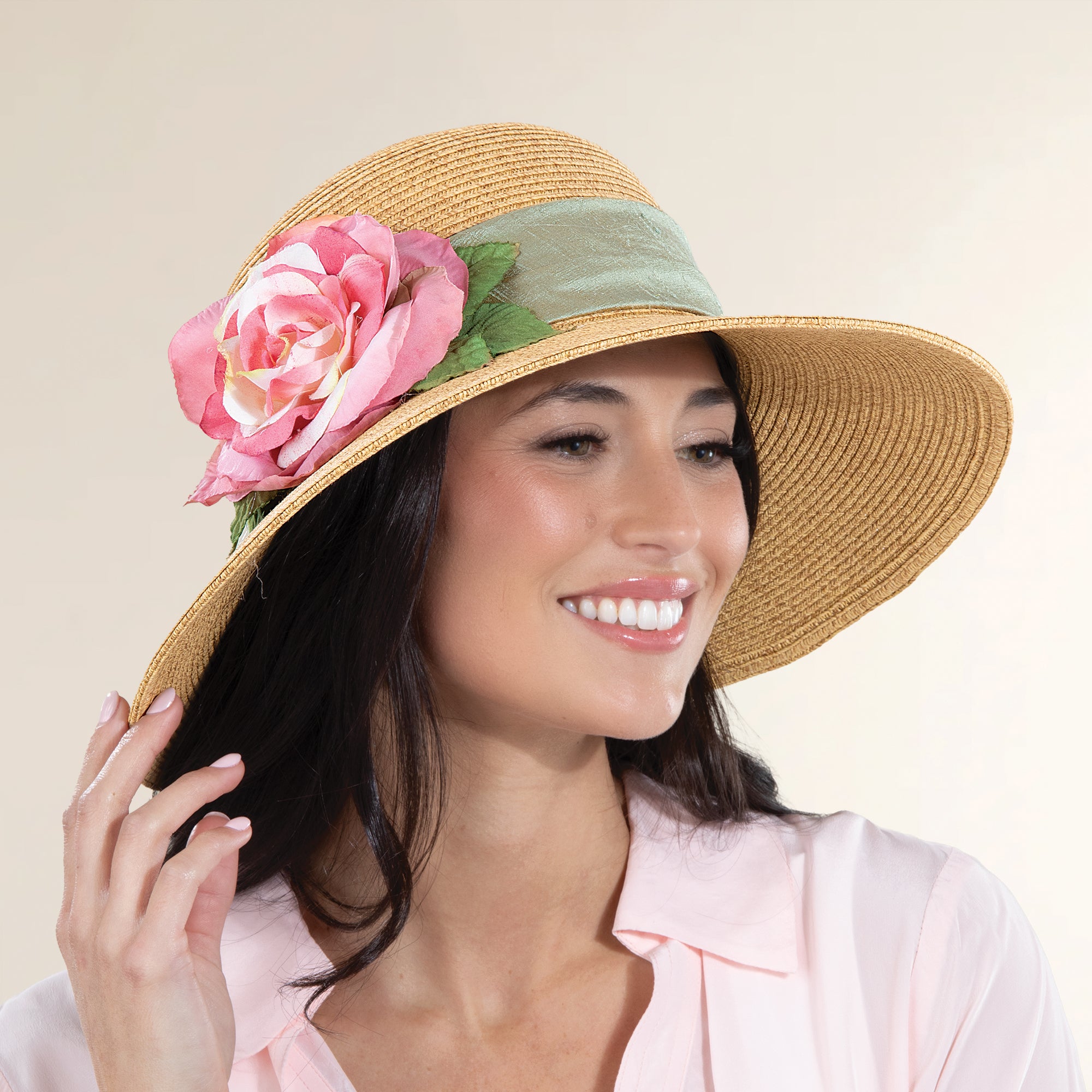 Perri Wide-Brim Floral & Straw Sun Hat