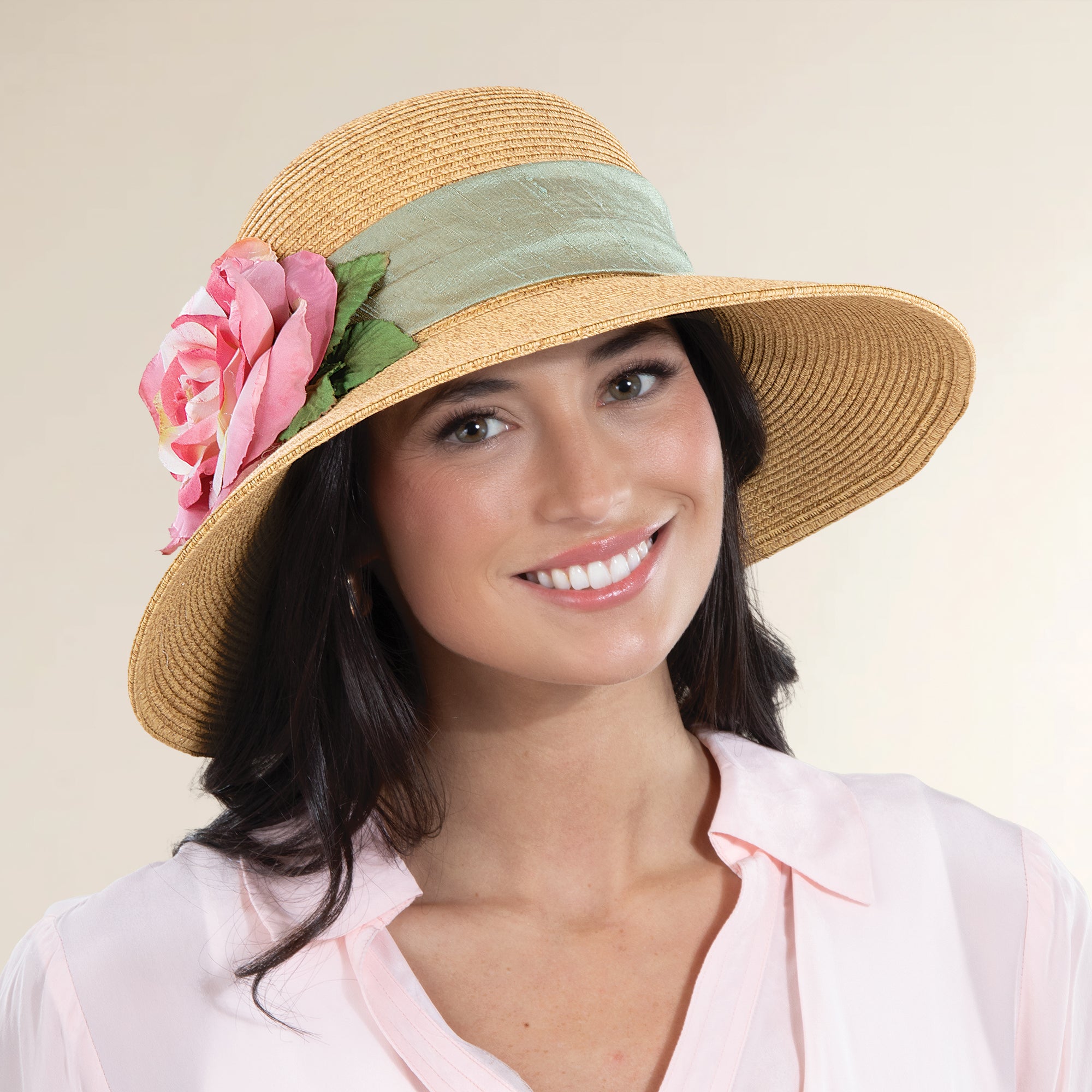 Perri Wide-Brim Floral & Straw Sun Hat