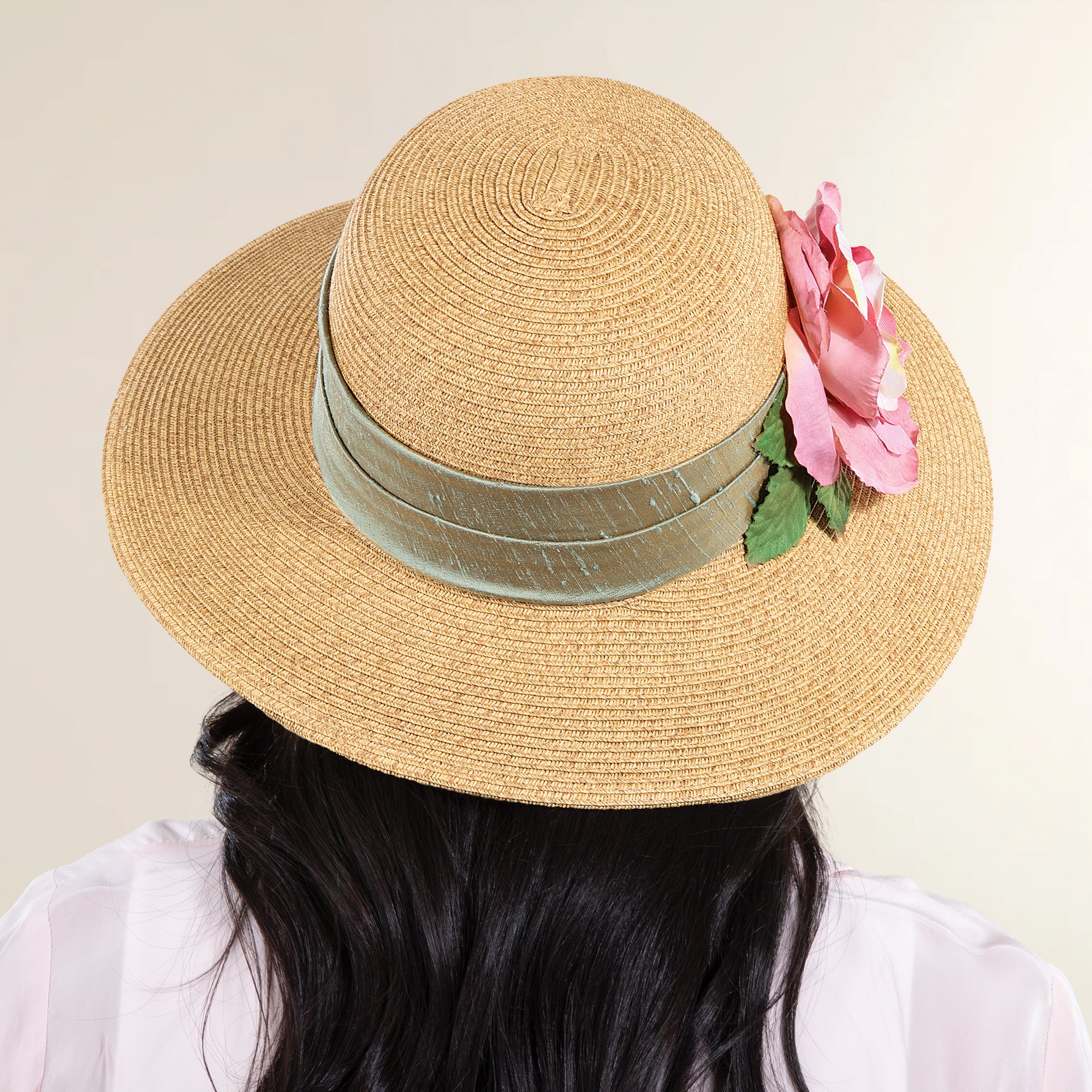 Perri Wide-Brim Floral & Straw Sun Hat