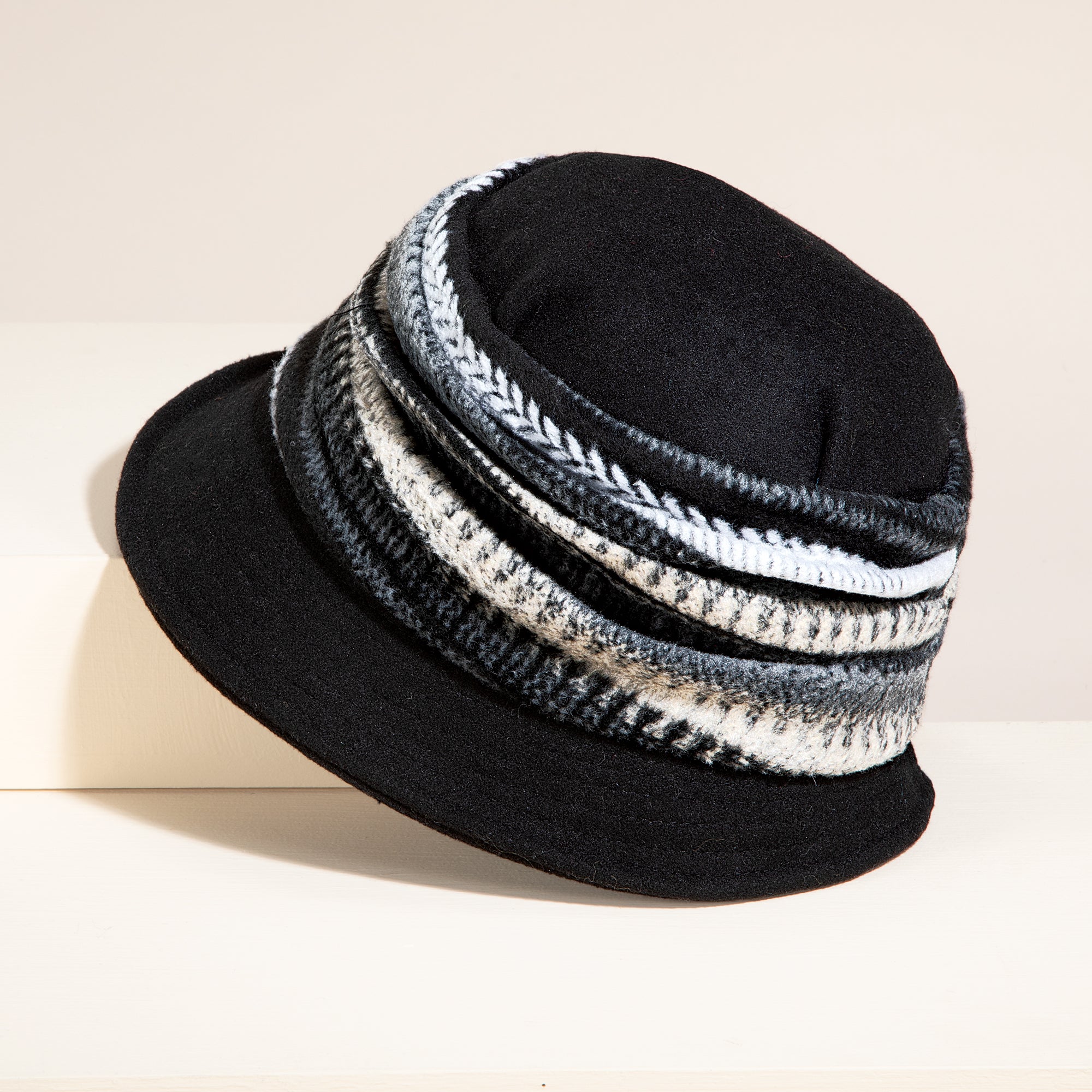 Lottie Black & Grey Twin Blossoms Wool Cloche
