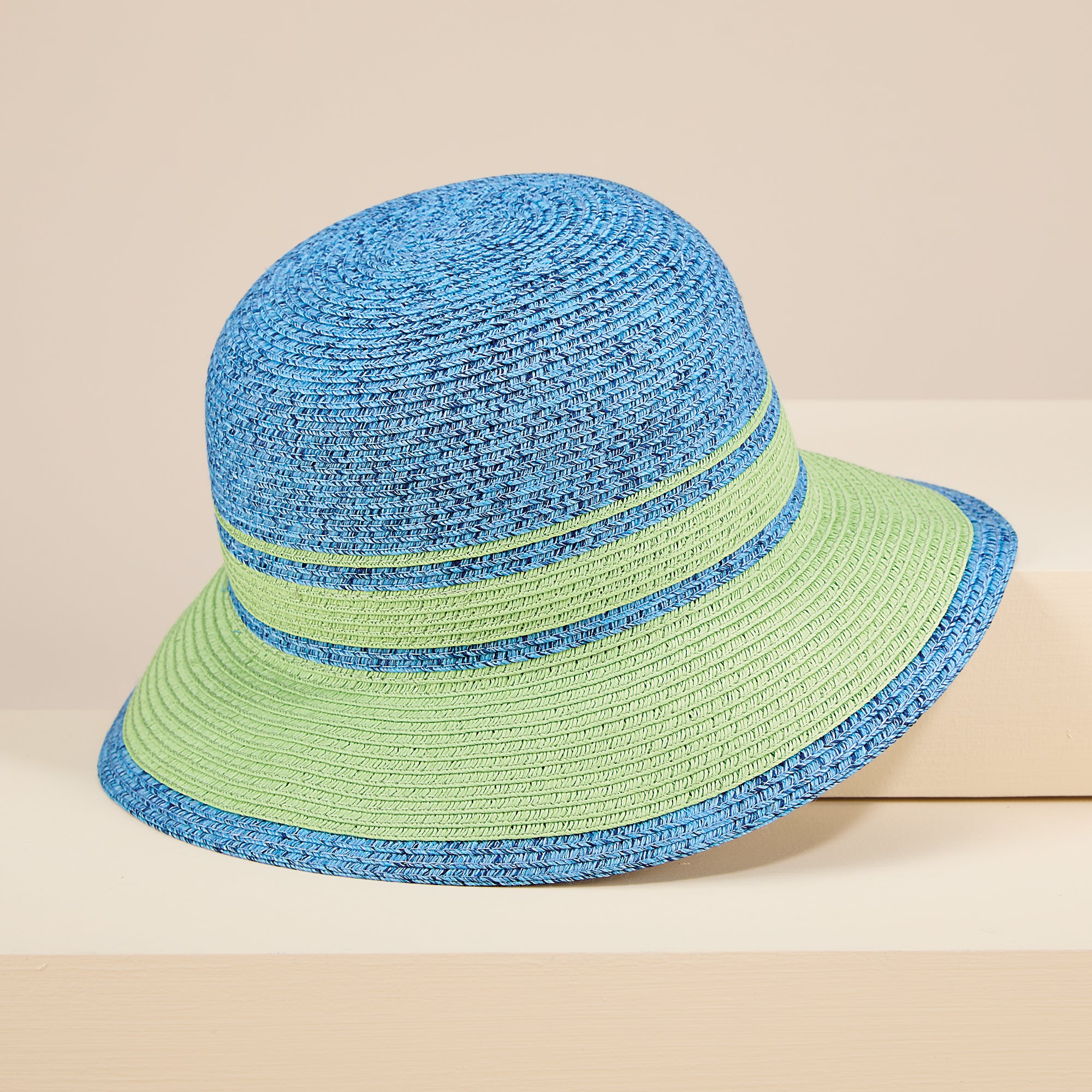 Lexie Two-Toned Blue & Green Straw Cloche (Preorder)